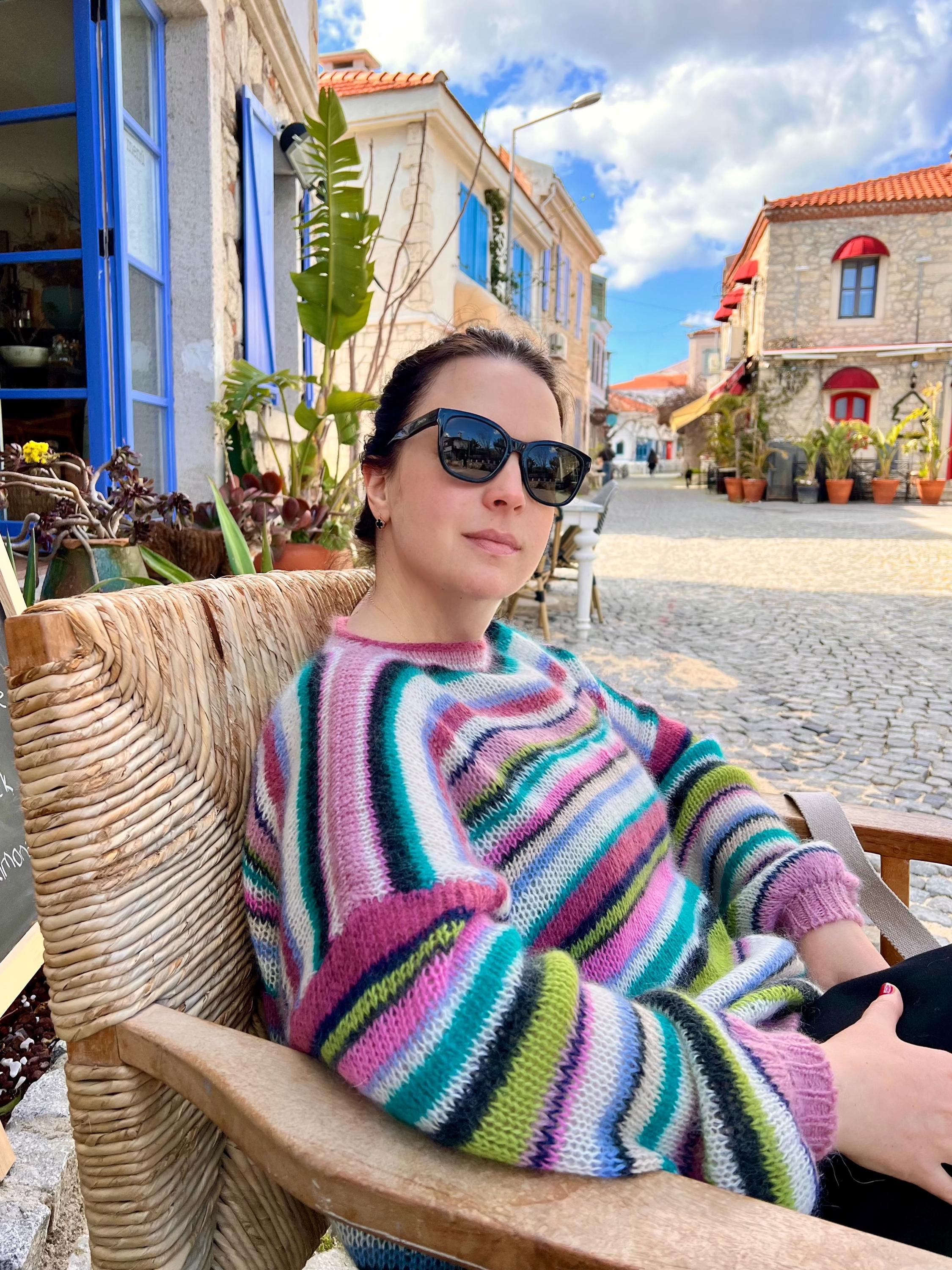 Oversized Chunky Mohair Sweater, Colorful Striped Puff Sleeve Jumper, Hand Knit Pullover
