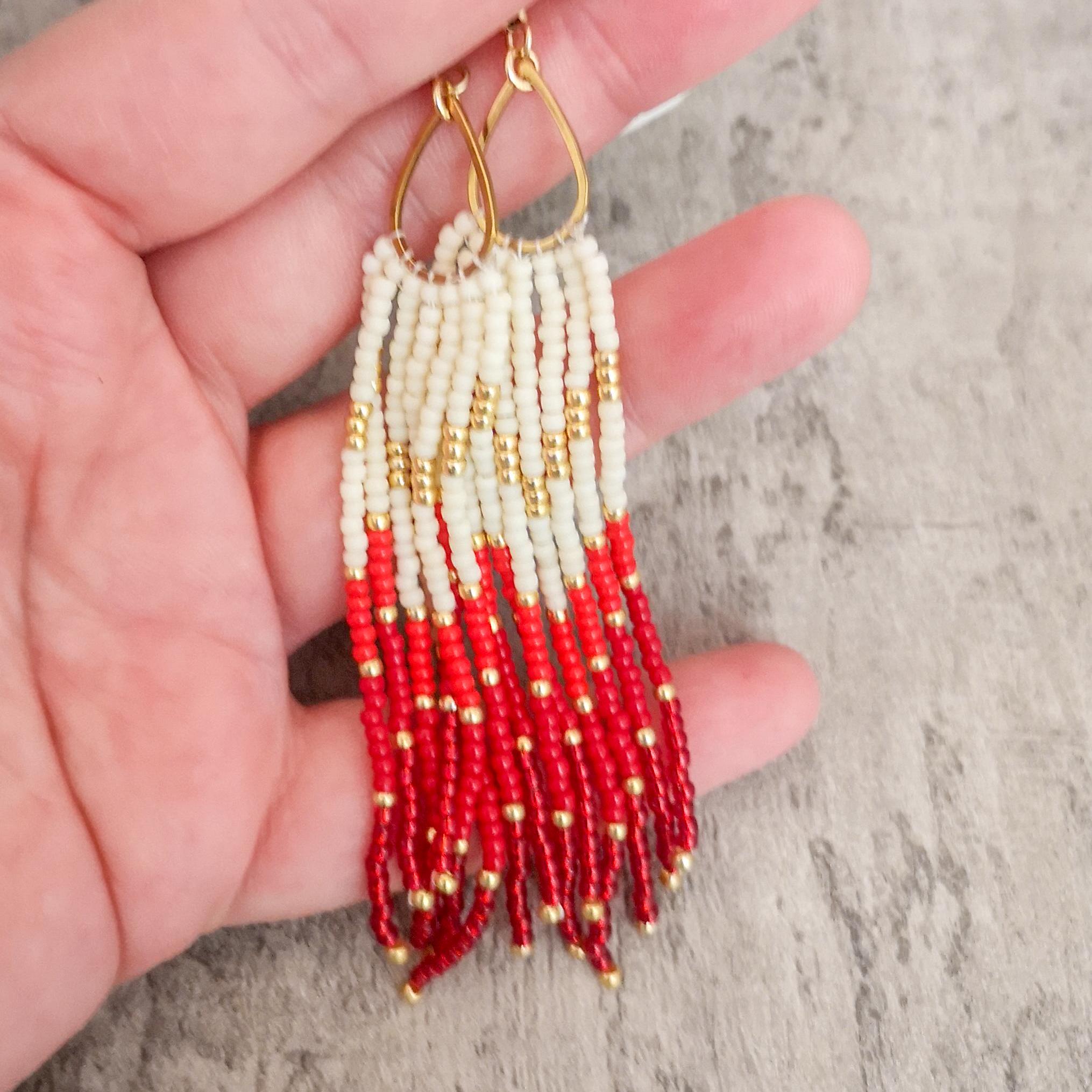 Dangle beaded fringe earrings, long earrings, photo 6