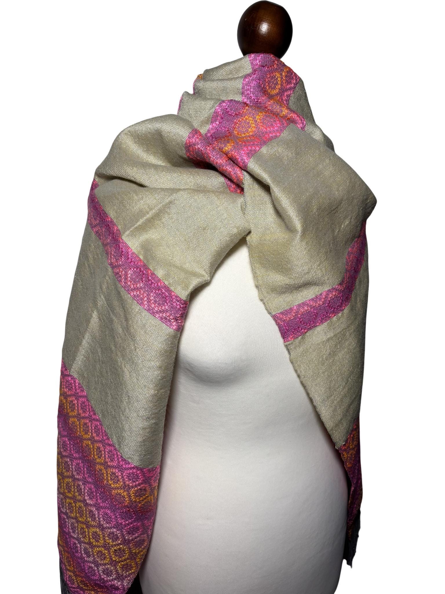 Handwoven Silk Scarf: Pink Yellow Luxurious Shawl Wrap, Personalizable, giftable wrap, photo 6