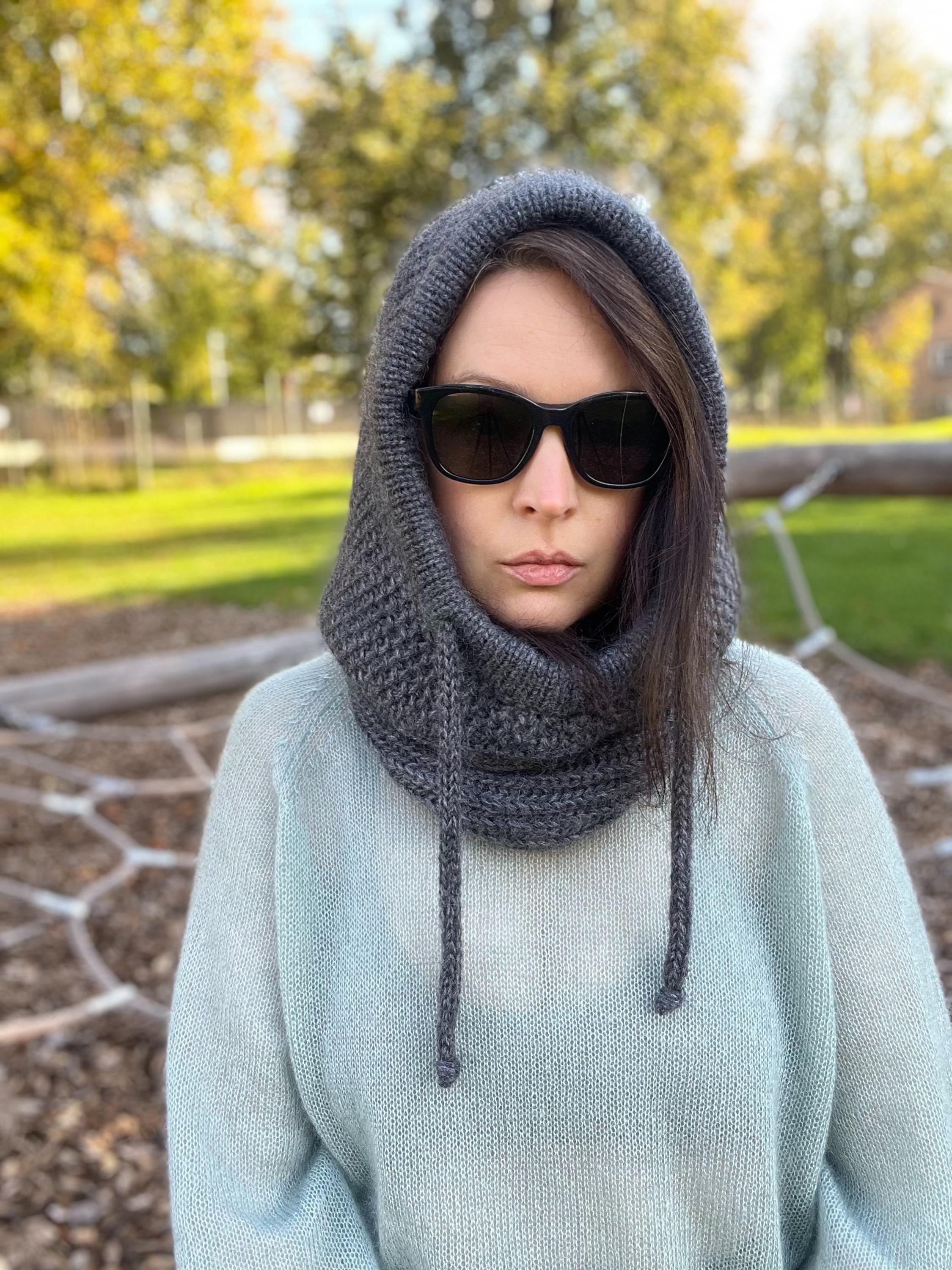 Balaclava women, alpaca mohair knitted chunky hood, winter hooded cowl scarf, photo 5
