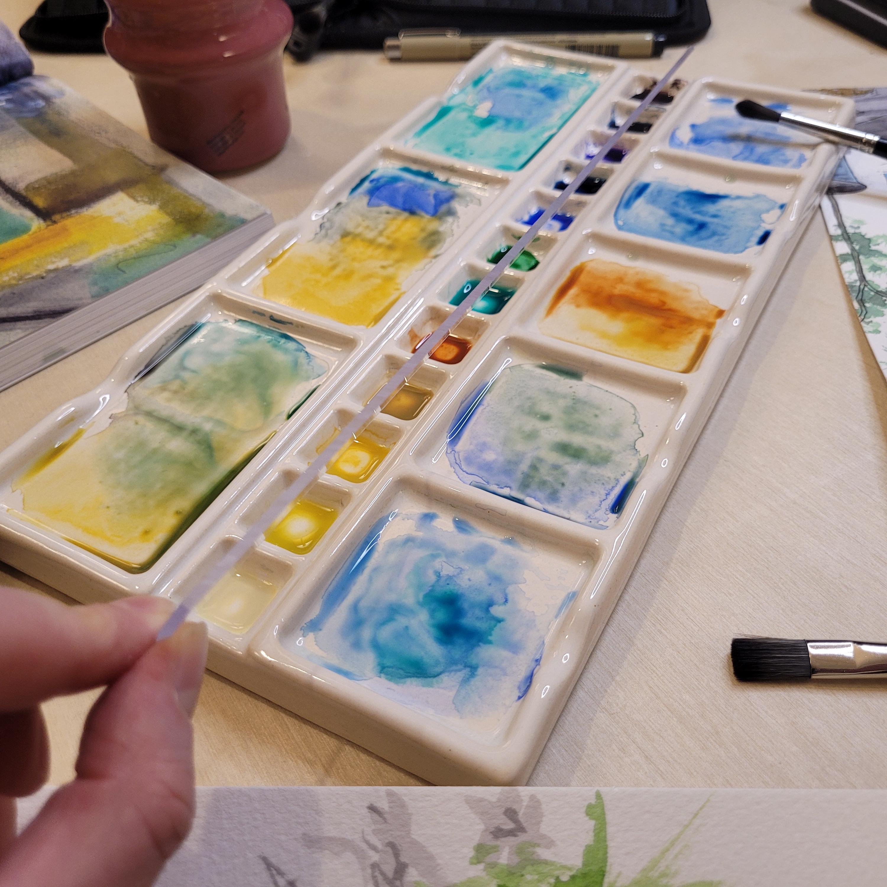 Large Ceramic Paint Palette - 14 Paint Wells - Large Mixing Area - Handmade for mixing Watercolour, Oil, Acrylic or Gouache, photo 5