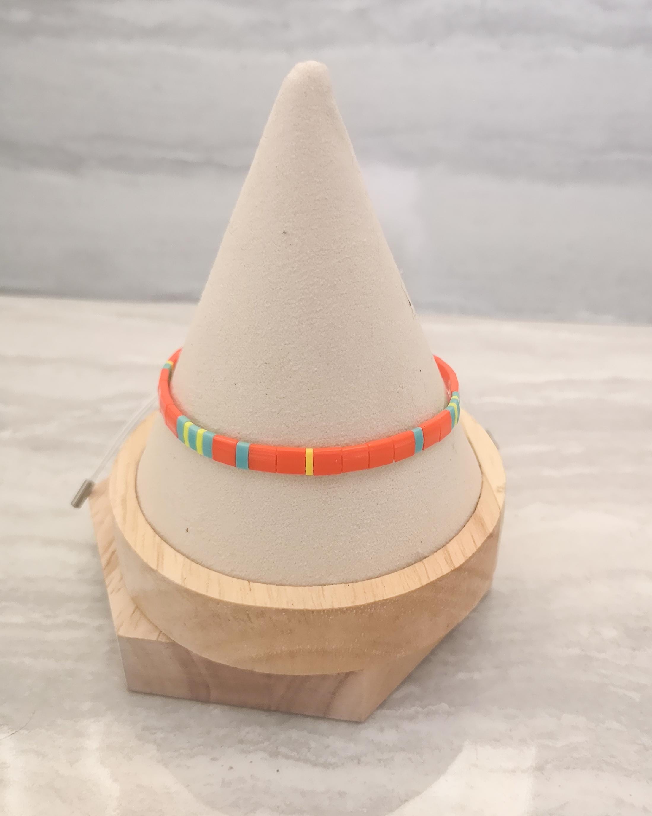 Beaded bracelet, unisex orange glass beads bracelet, photo 3