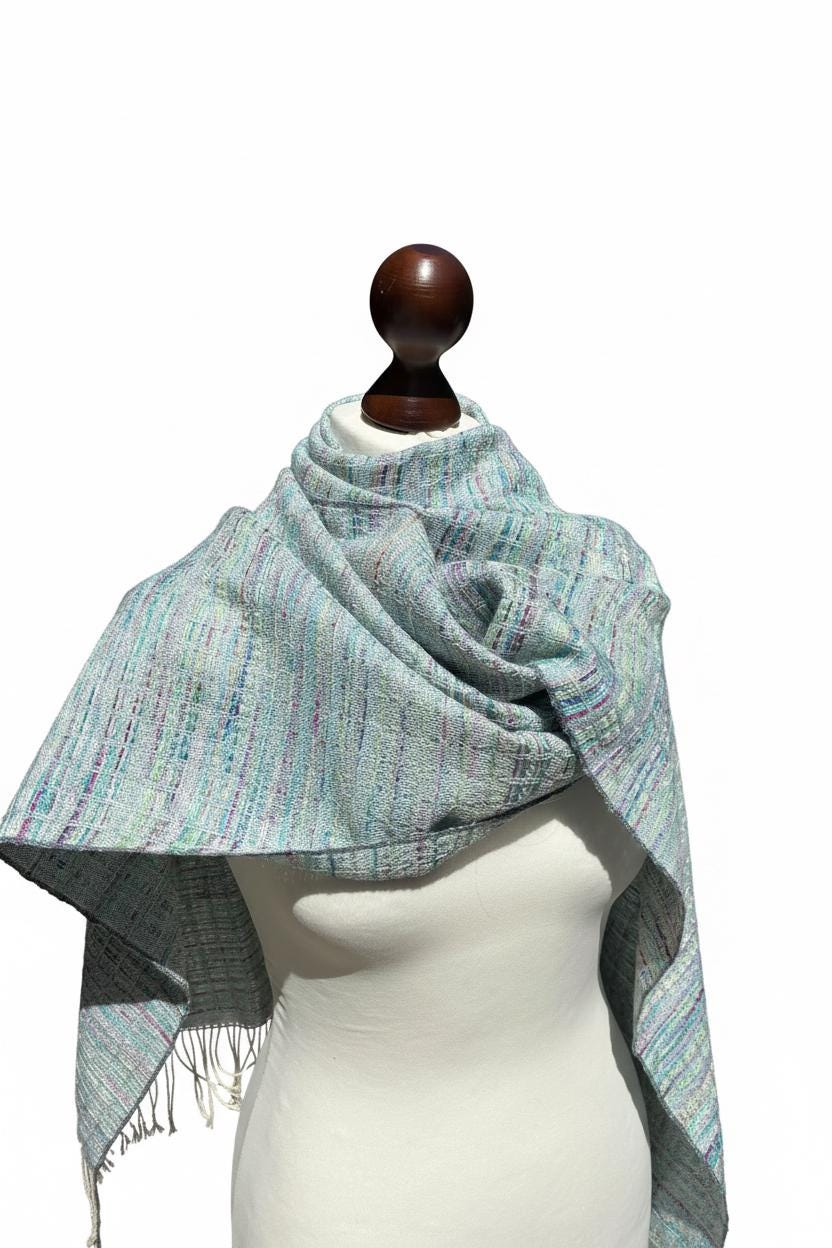 Handwoven Blue Silk Blend Scarf: Artisan Luxury gift, Custom Monogram Available, photo 4
