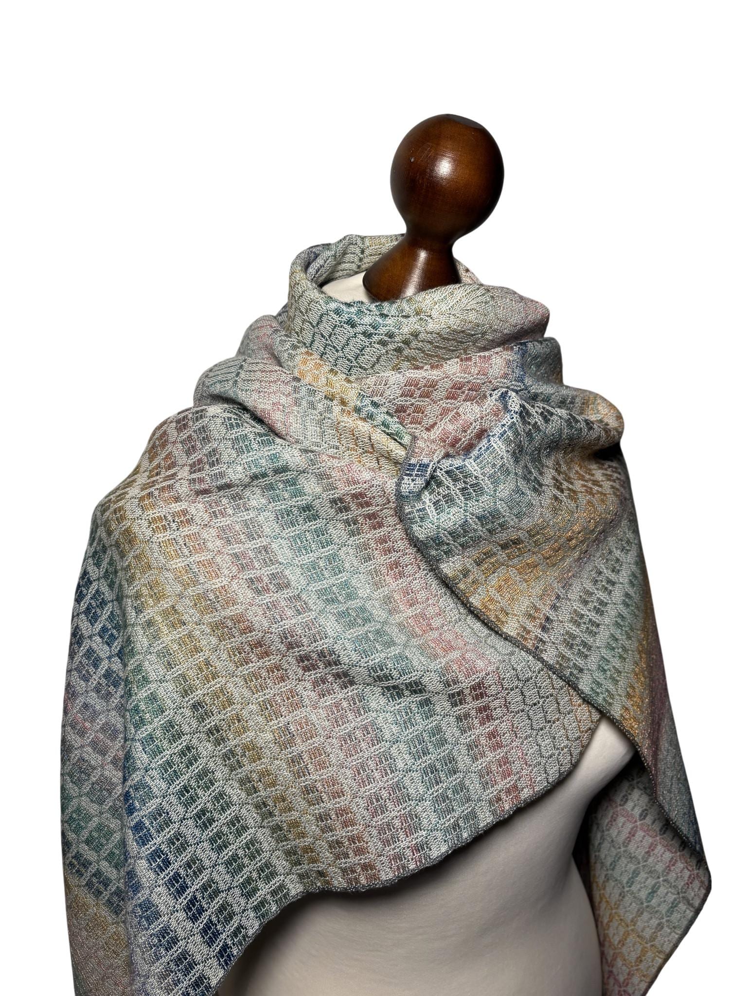 Hand-dyed Silk Camel hair scarf: Green Rainbow wrap, Giftable wrap, Customizable, photo 6