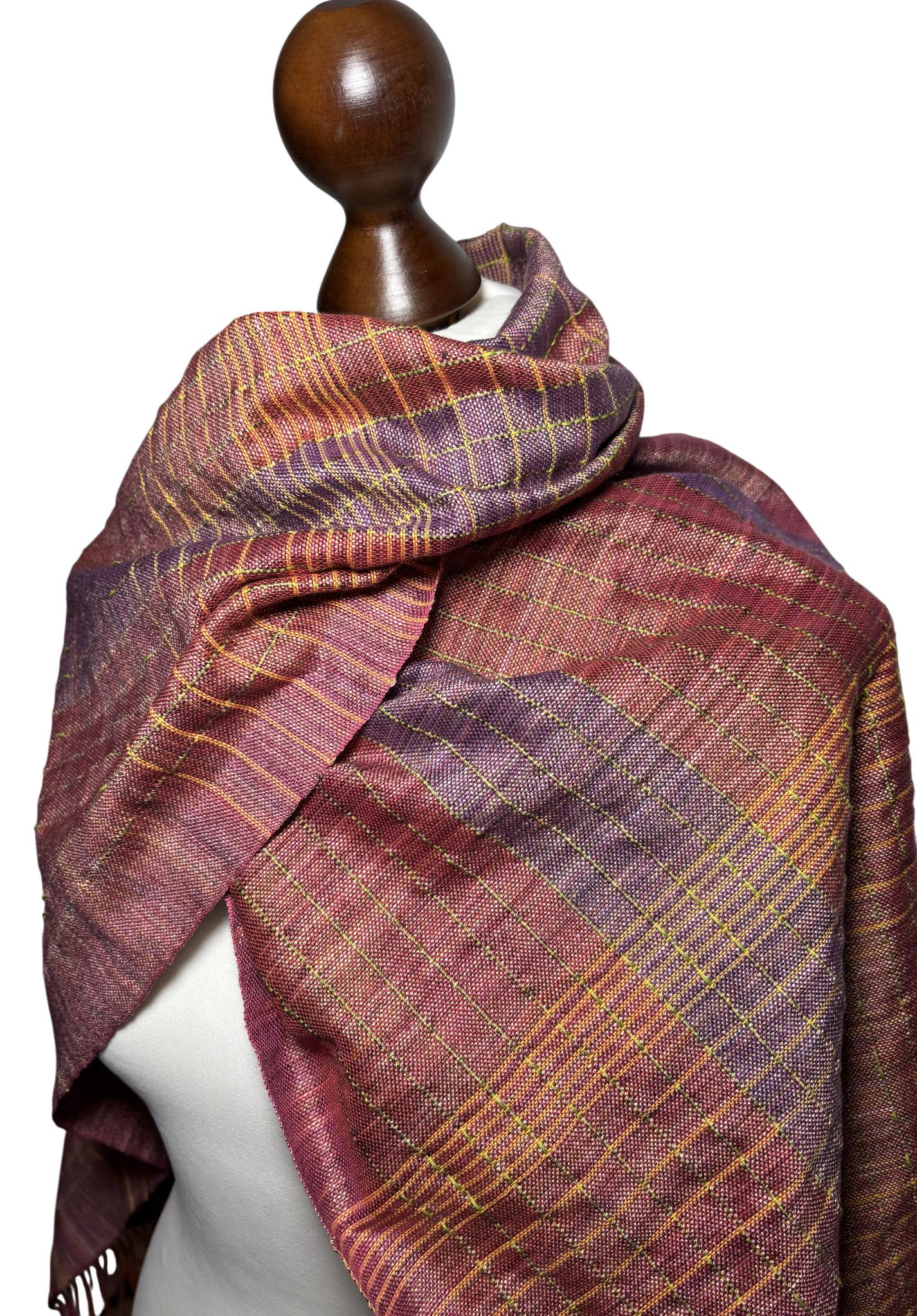 Handwoven Mauve Purple 100% Silk Shawl – Lightweight Elegant Wrap, Personalized with Monogram, Gift Card, photo 2