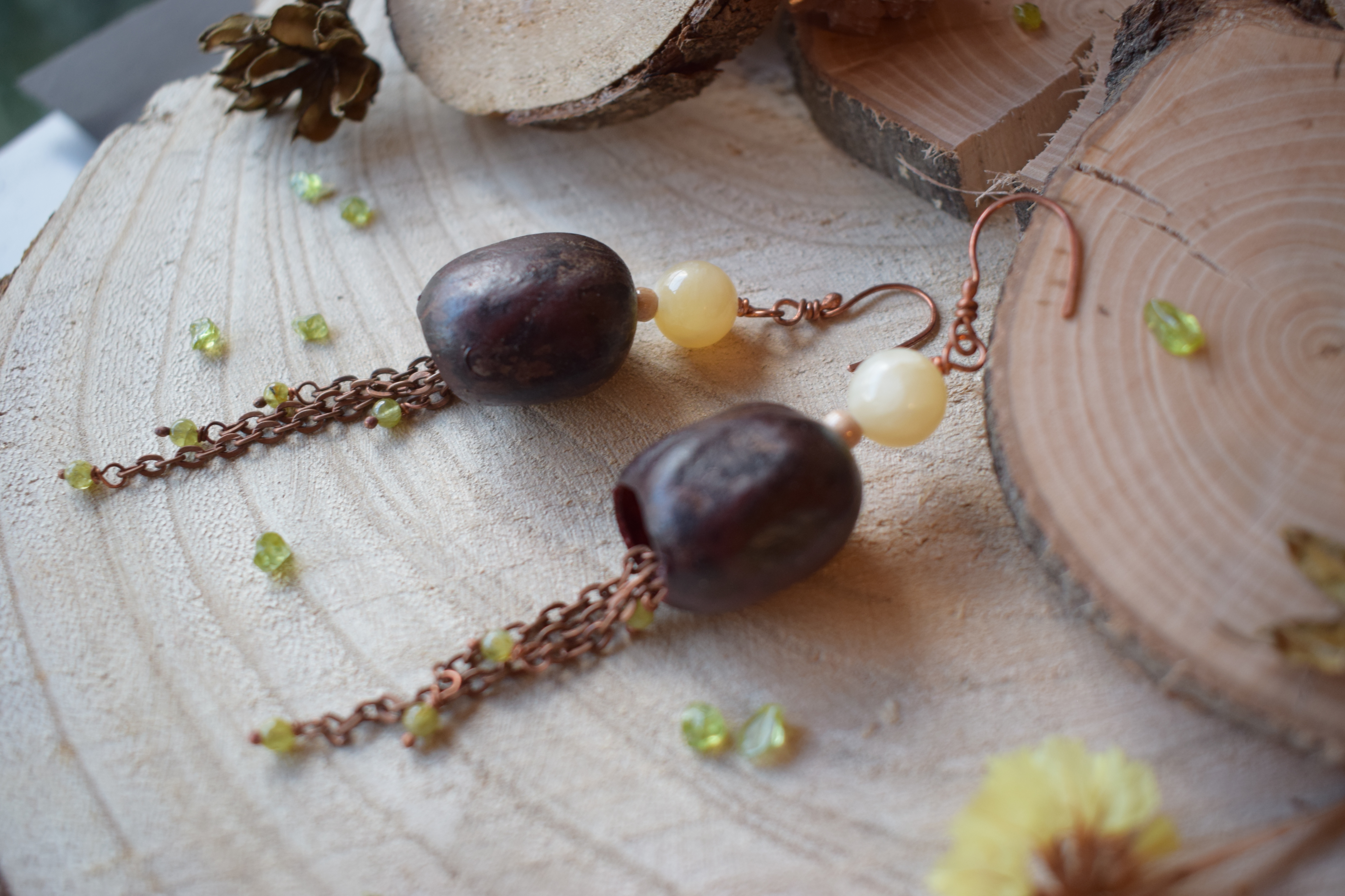 Forest Bell Earrings with Natural Candlenut Caps