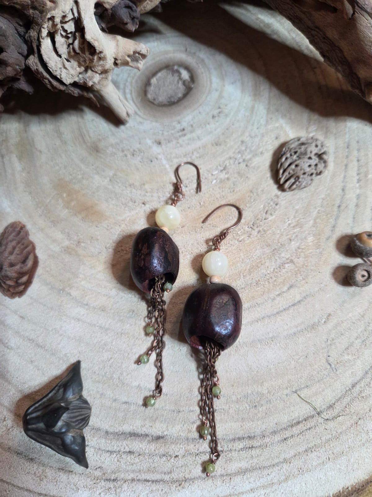 Forest Bell Earrings with Natural Candlenut Caps, photo 4