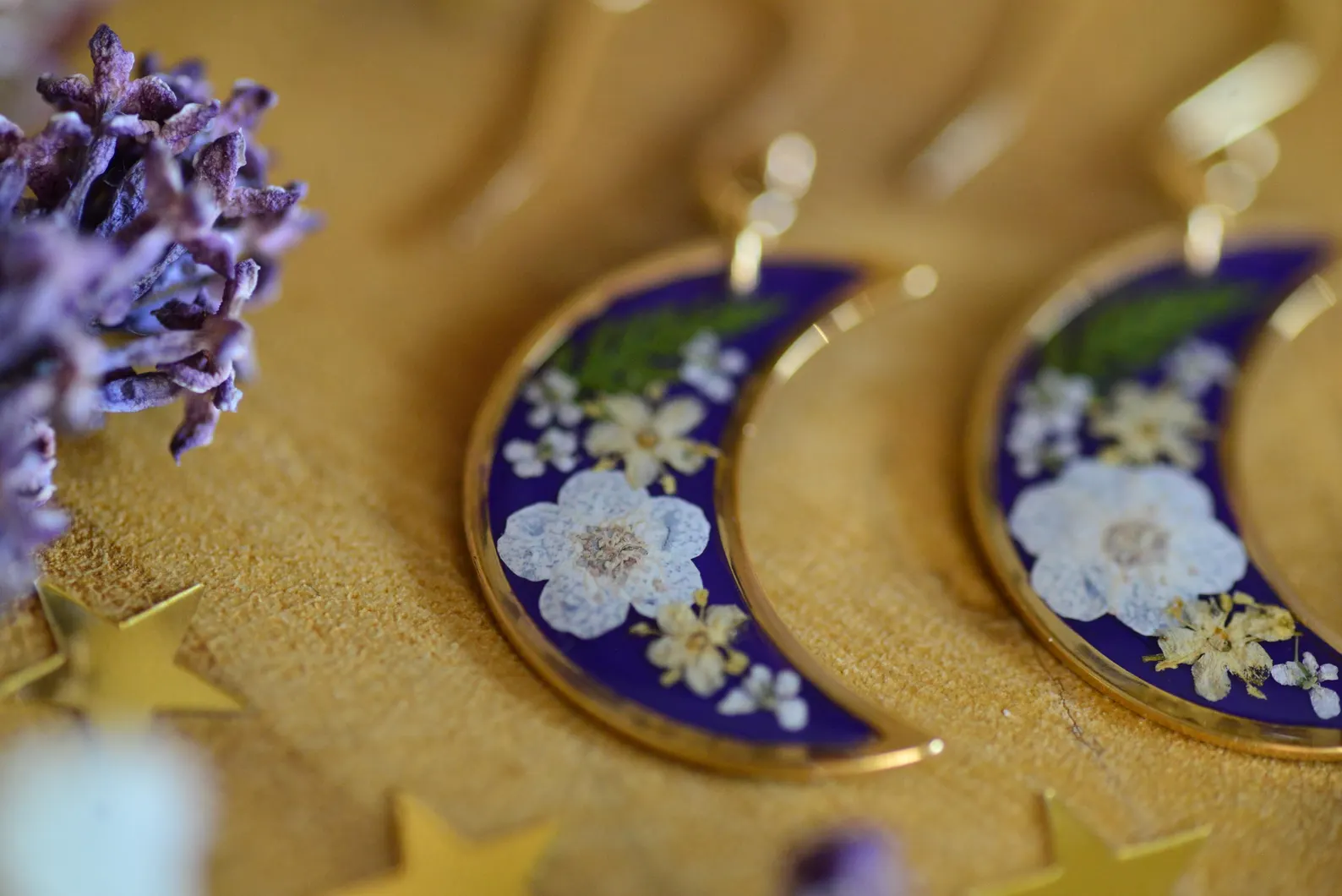 Botanical Resin Earrings - Celestial Moon Wildflower Hooks, photo 6