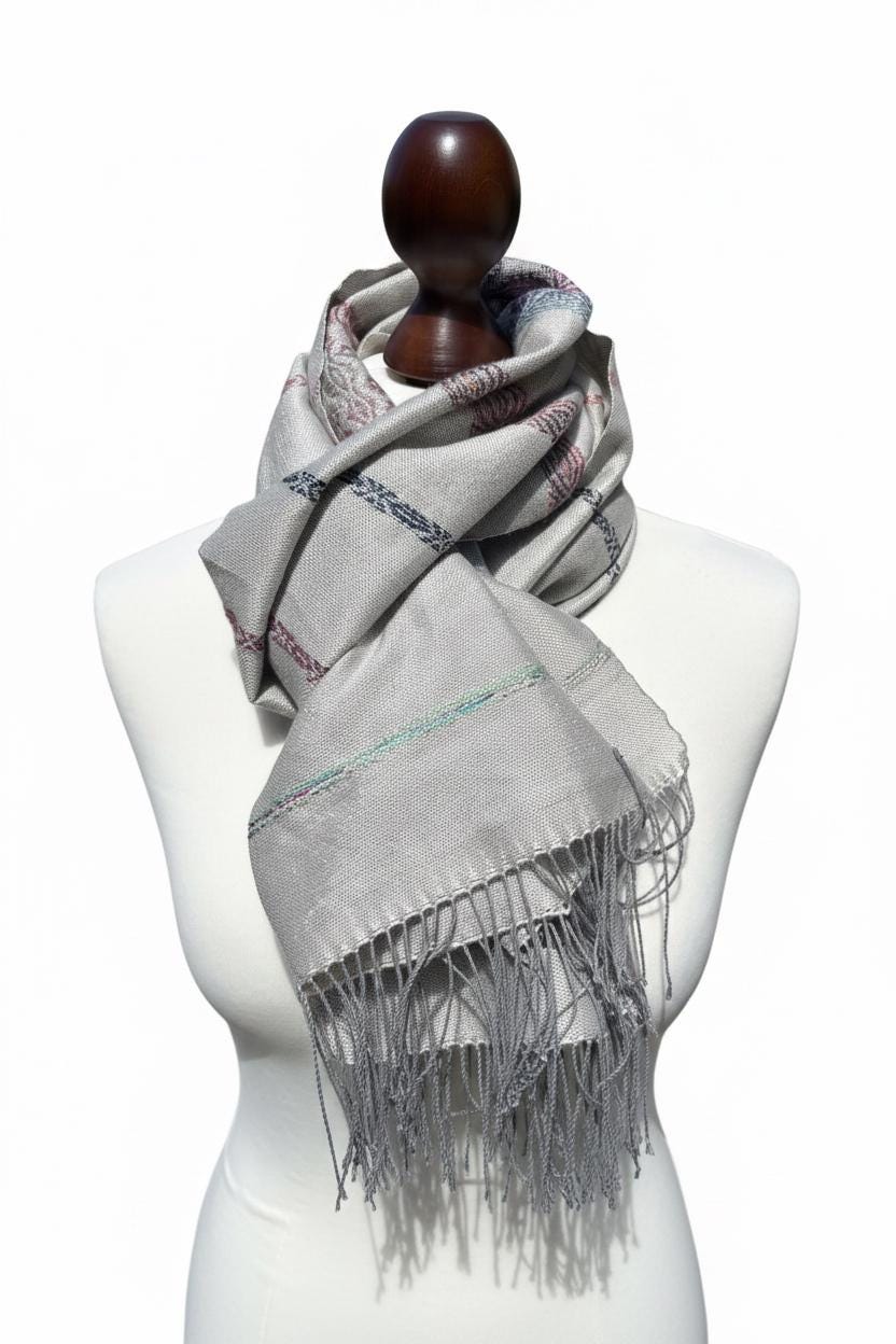 Handwoven Silk Wool Blend Scarf | Silver Blue Infinity Wrap (42x162cm), photo 6