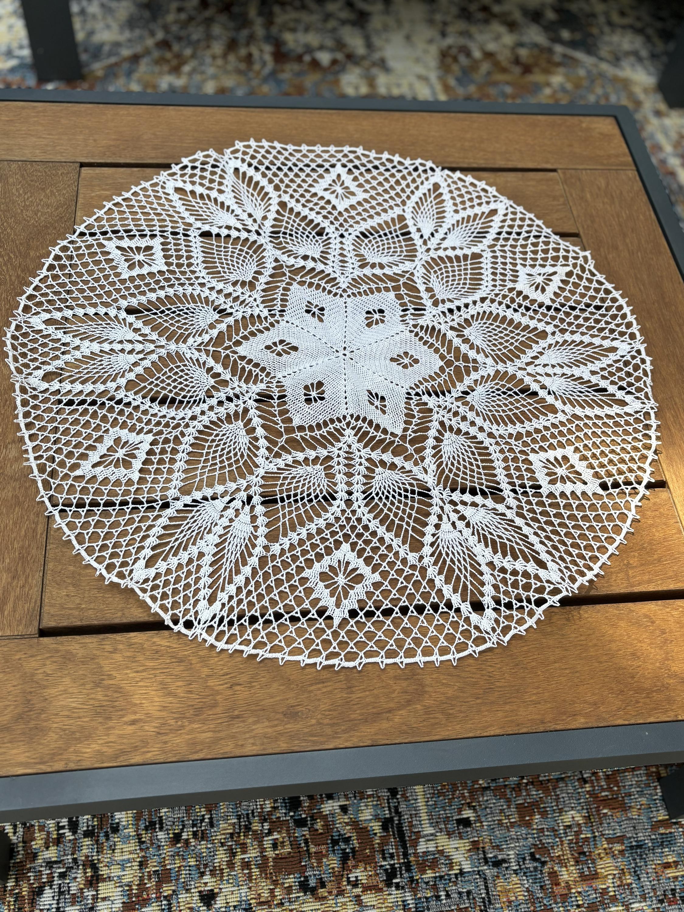 Handmade Crochet Lace Table Centerpiece, Round Floral Doily,  Farmhouse Table Runner 57x57 cm, personalized, photo 3