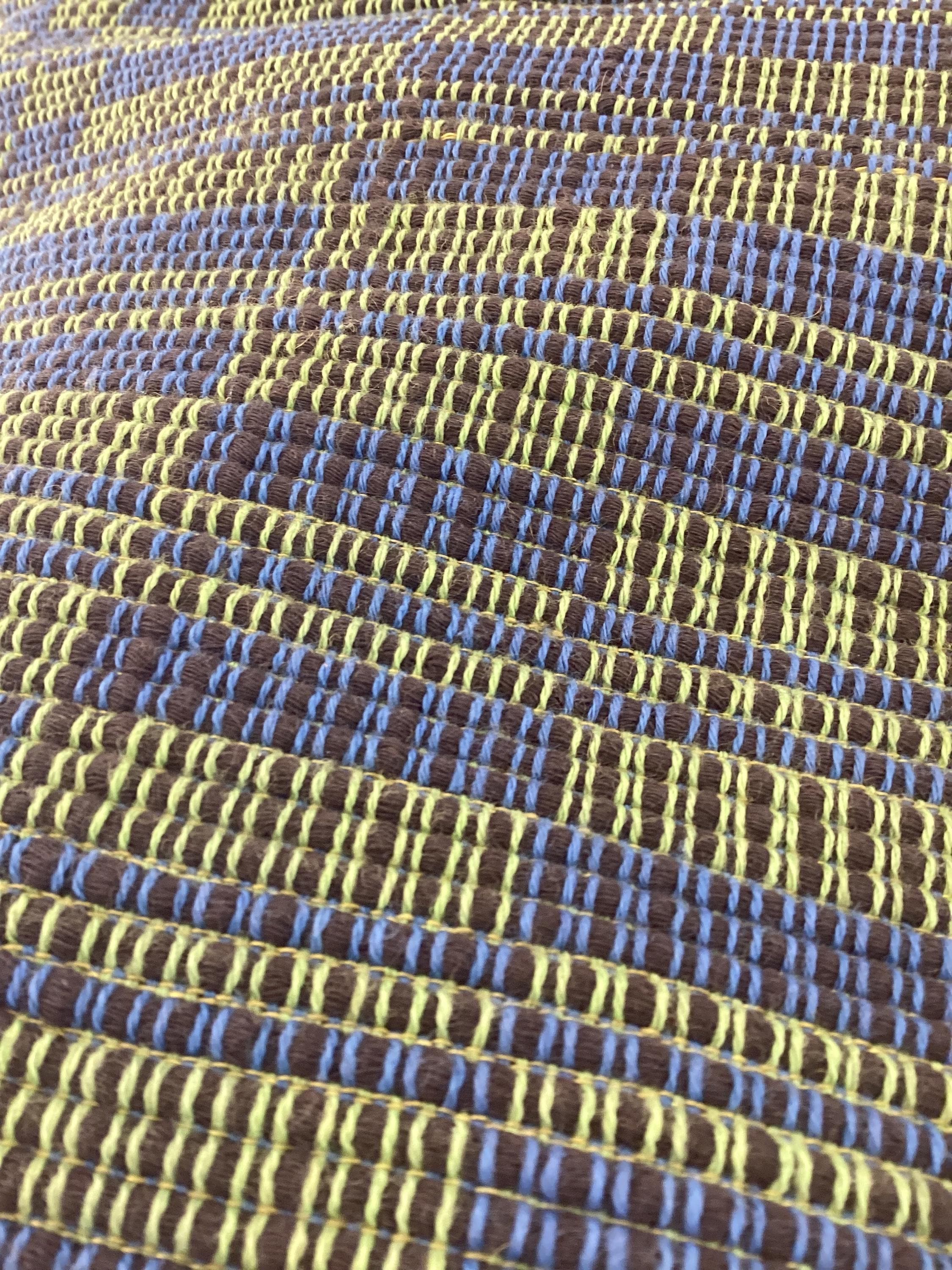 Handwoven Cotton Tote Bag: Blue Green Checkered Shopper with Leather Handles, Personalized Tote, photo 3
