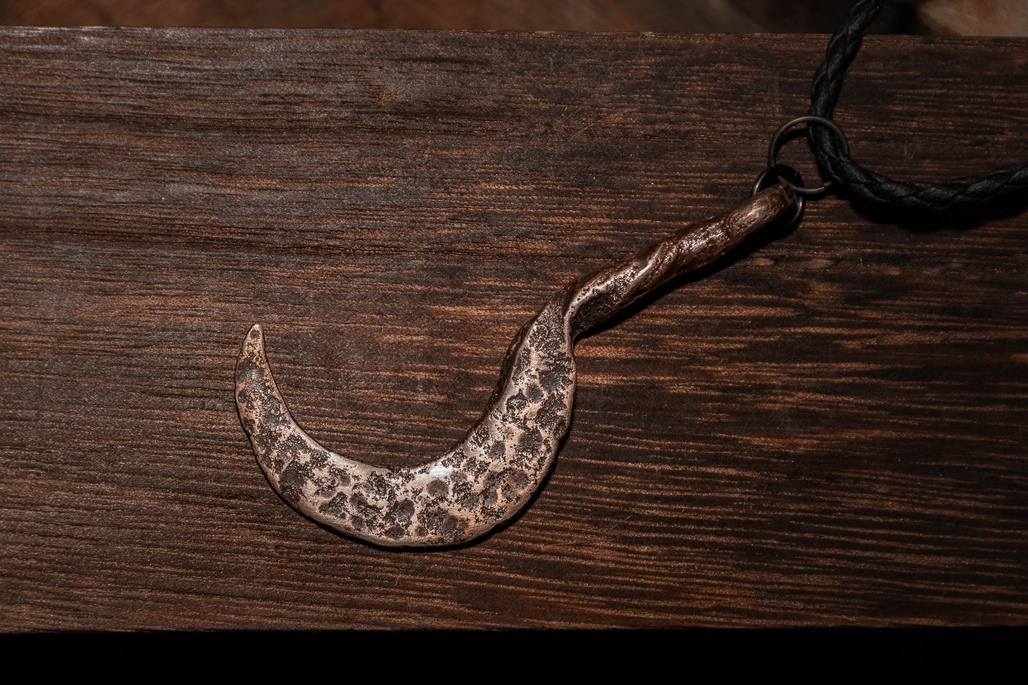 Sickle Pendant, Handmade Bronze Talisman, Dark Fantasy Artifact