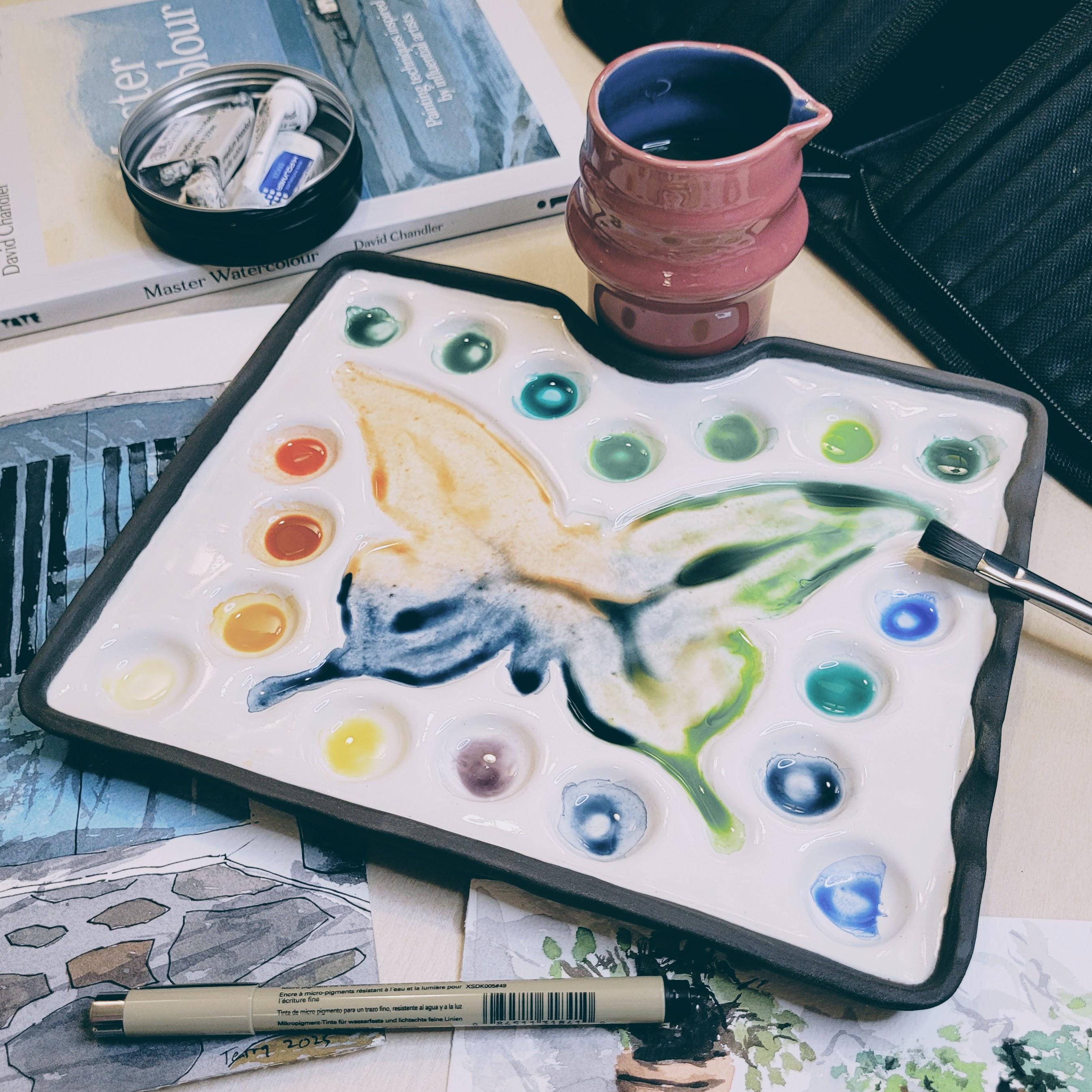 Handmade Butterfly Ceramic Palette – Durable Stoneware with 4 Integrated Brush Rests, 18 Paint Wells and A Large Mixing Area, photo 5