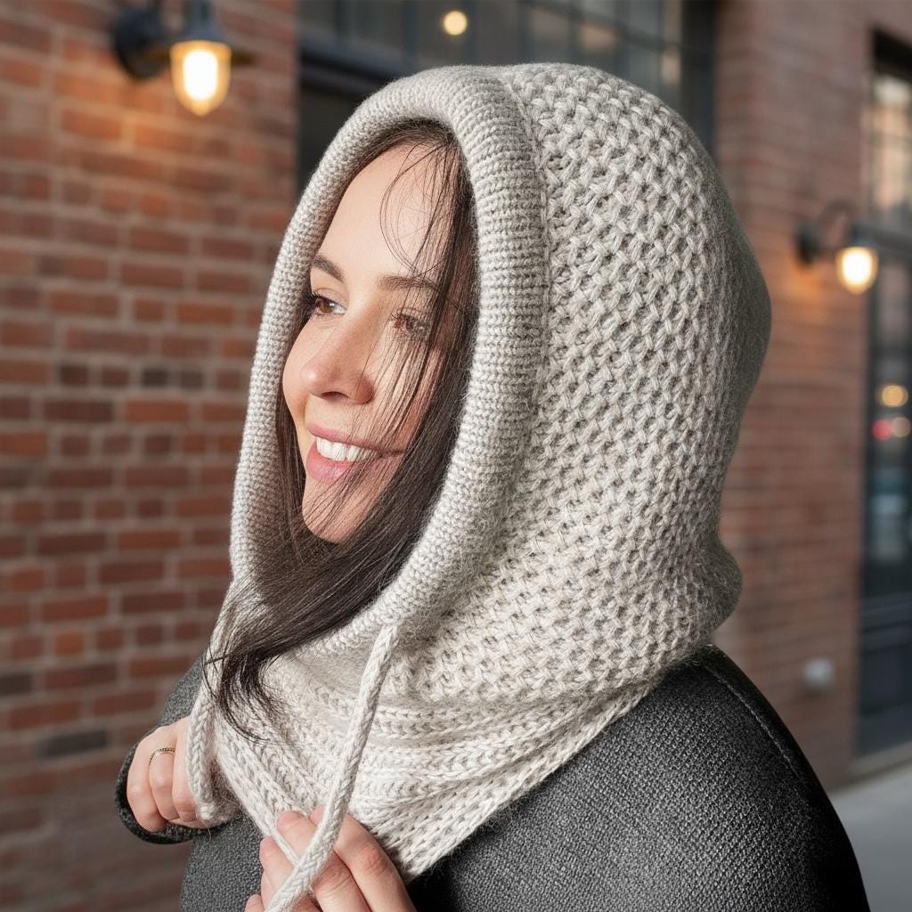 Hand Knit Alpaca Mohair Balaclava Scarf, Women's Winter Hooded Cowl, photo 5
