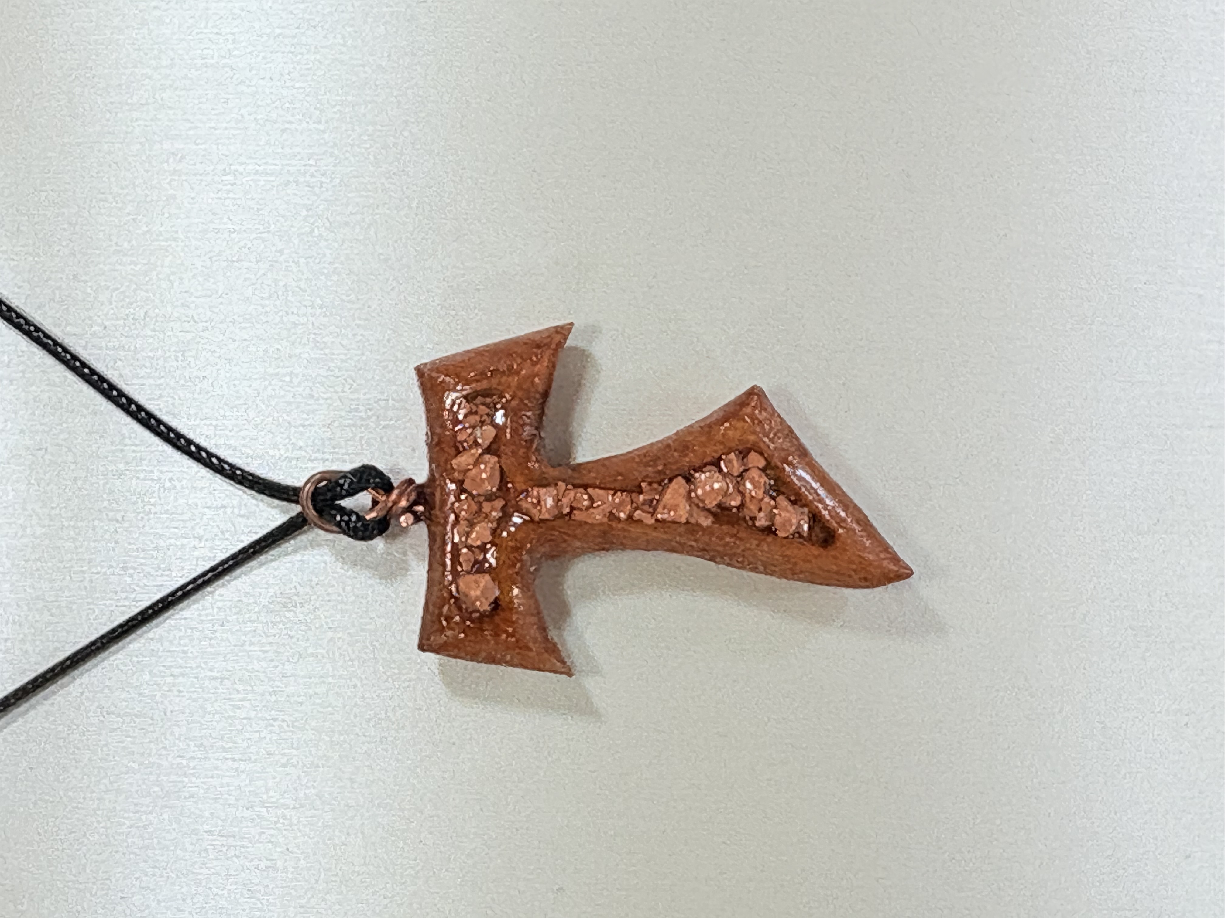 Tau Cross of St. Francis of Assisi olive wood and stone Necklace Pendant