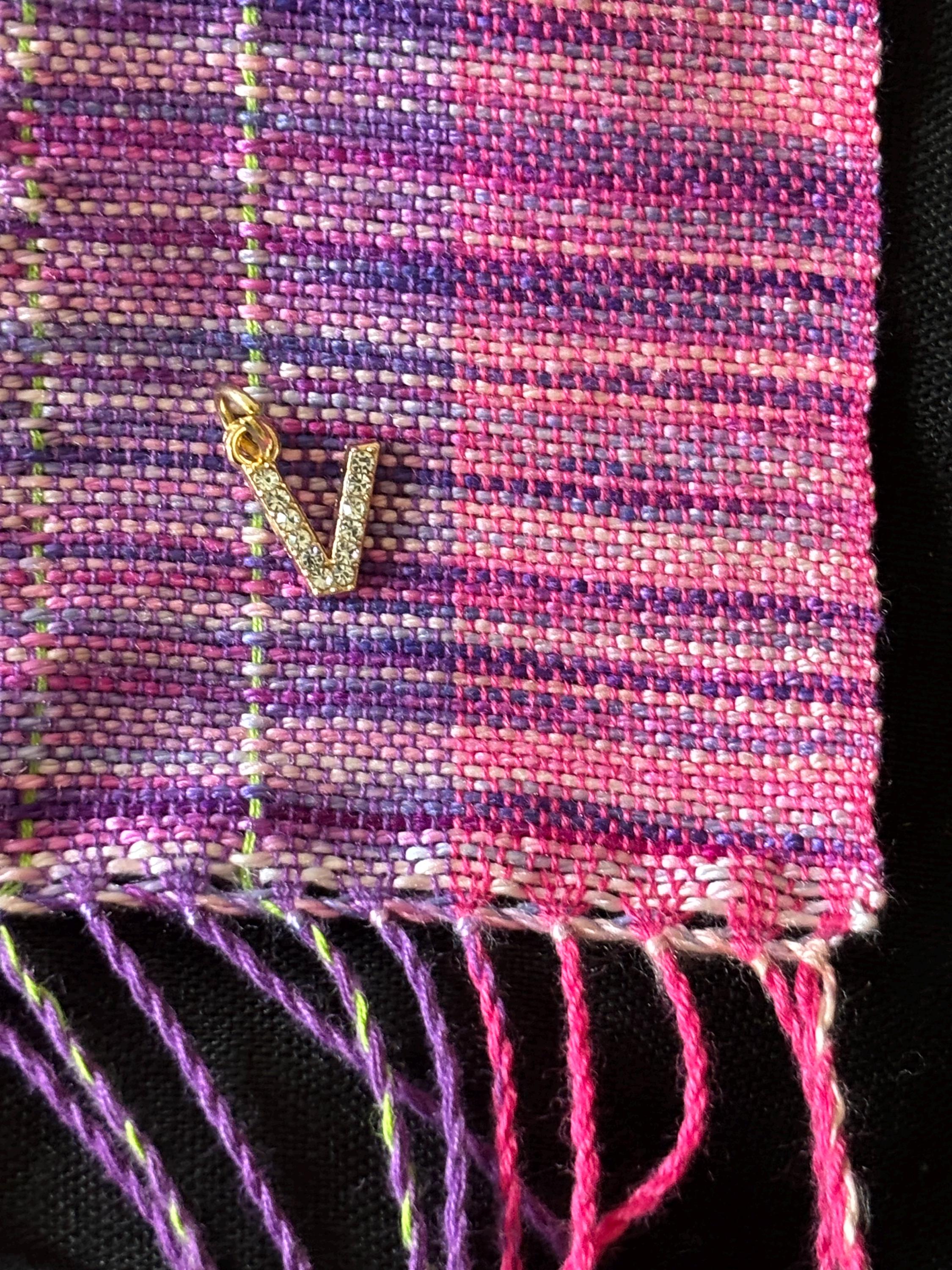 Checkered Pink Silk Scarf: Handwoven Magenta Wrap, Personalized with Monogram, photo 5
