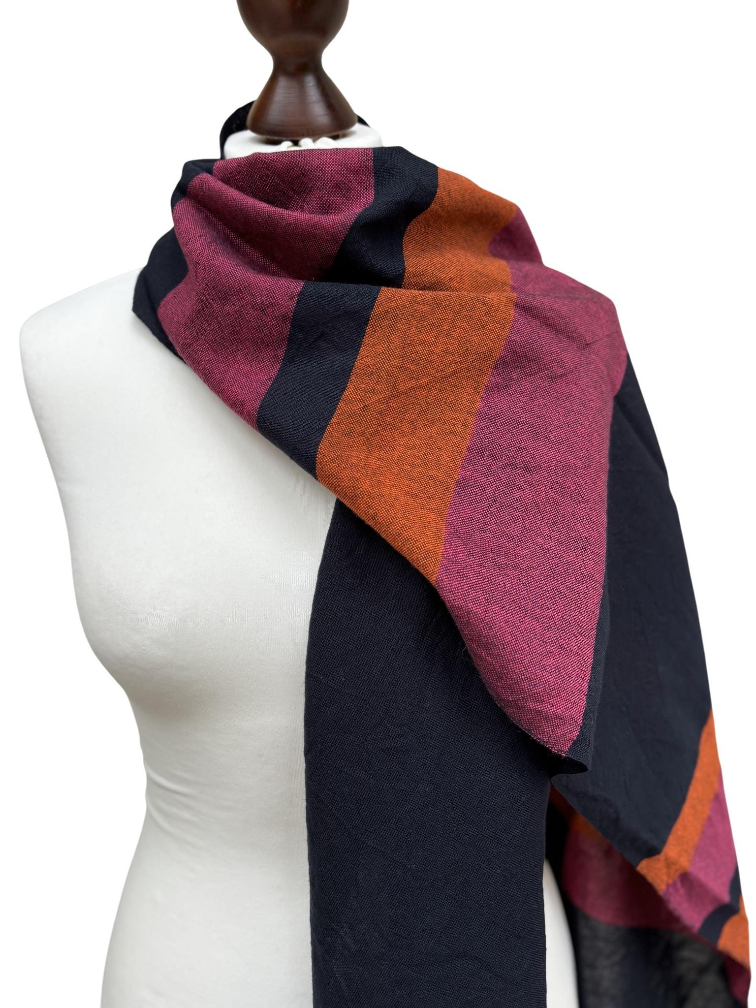 Navy Merino Wool Shawl, Pink Orange Dark Blue wrap, Handwoven Scarf, Customized Name, photo 2