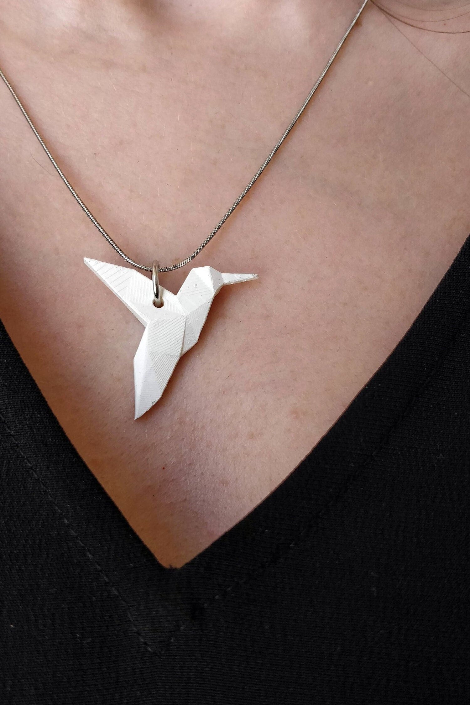 Origami Hummingbird Necklace: Geometric Resin Bird Pendant, photo 4