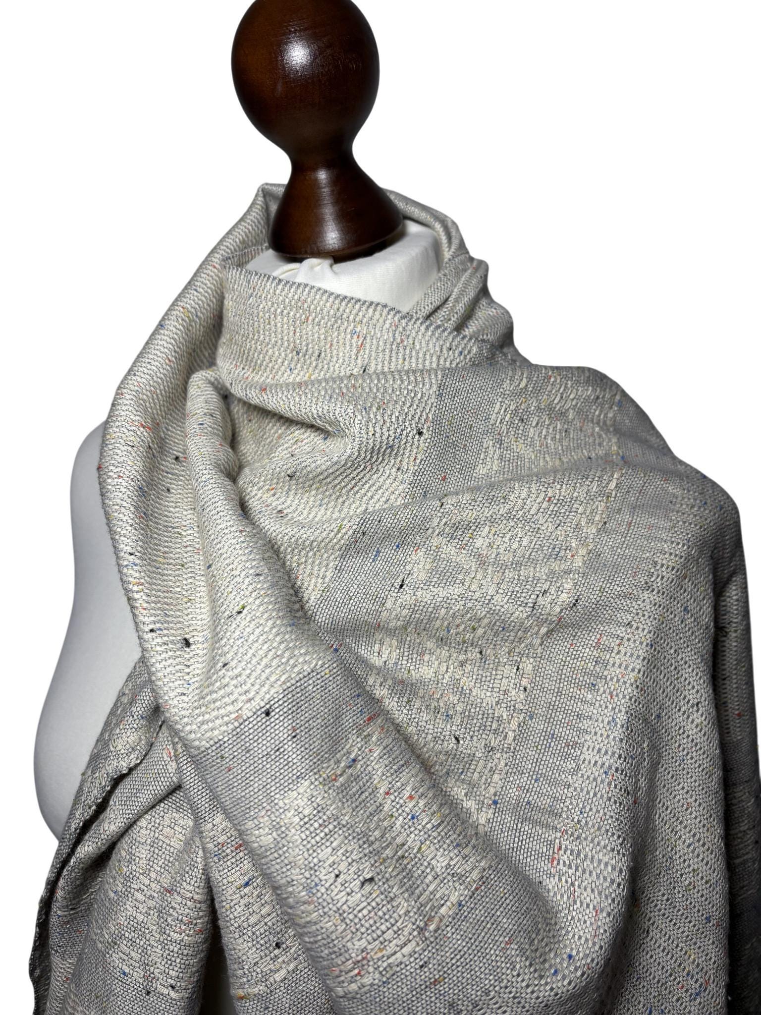 Handwoven Organic Cotton Scarf: Beige Natural White Scarf, Personalized Name