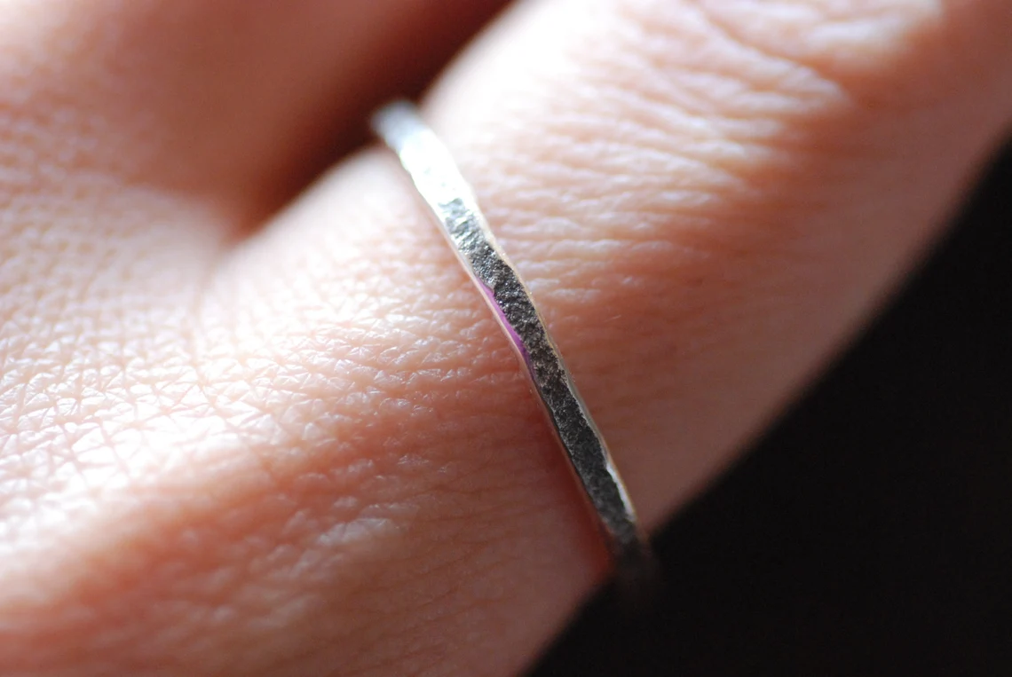 Sterling Silver Ring - Thin Hand-Hammered Rustic For Stacking, photo 2