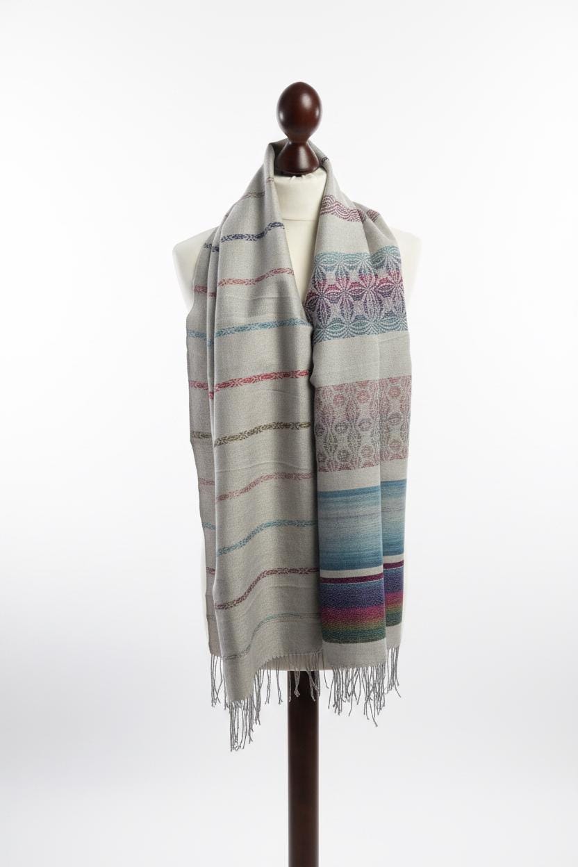 Handwoven Silk Wool Blend Scarf | Silver Blue Infinity Wrap (42x162cm), photo 2