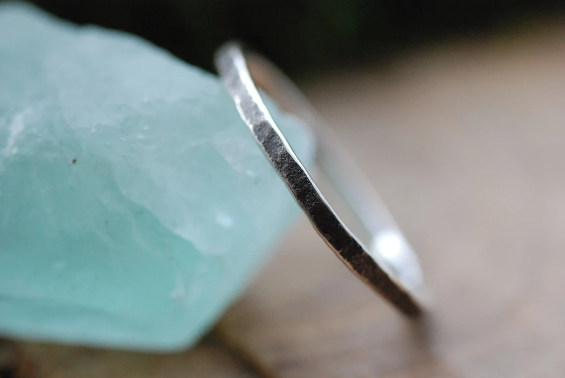 Sterling Silver Ring - Thin Hand-Hammered Rustic For Stacking, photo 5