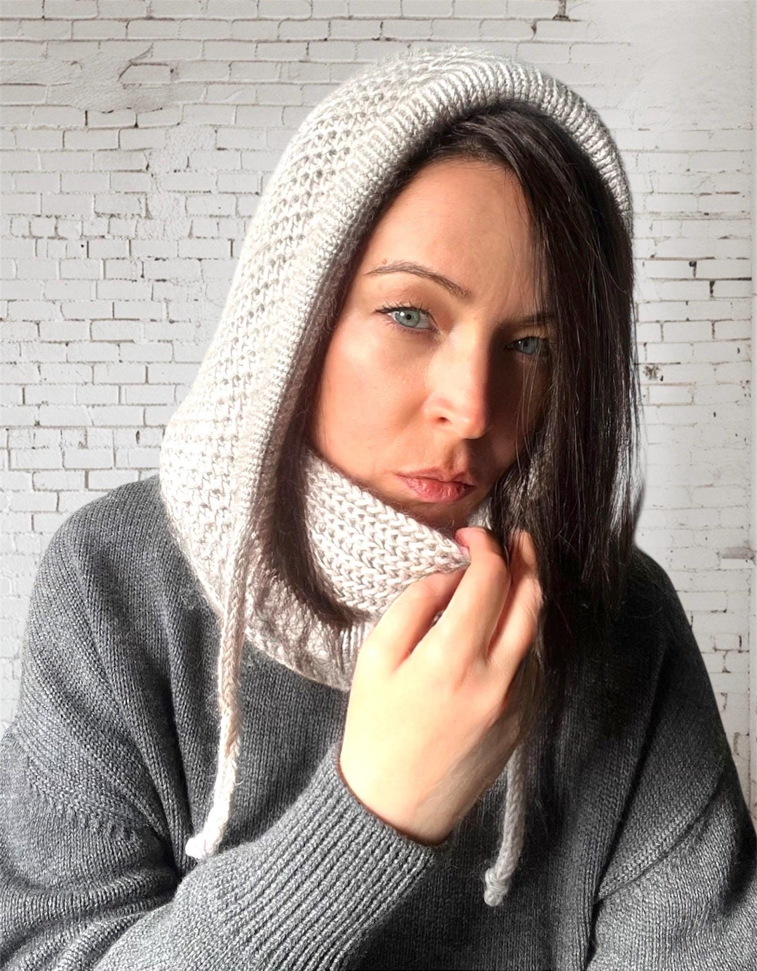 Hand Knit Alpaca Mohair Balaclava Scarf, Women's Winter Hooded Cowl, photo 3