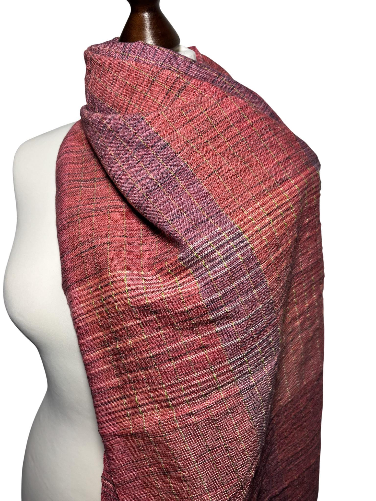 Handwoven Personalized Merino Silk Scarf - Pink Colors - Lightweight Warm Shawl - Giftable Wrap, personalized stole, photo 3