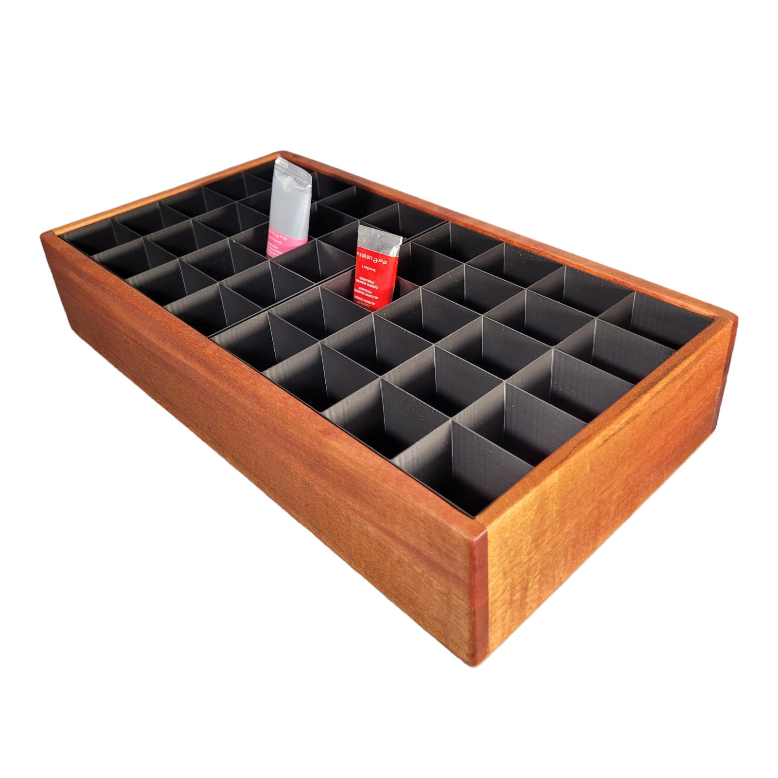 Wooden Paint Tube Organizer for Studio Desk - Double Insert - Artist Storage Box for Watercolor, Gouache and Oil Paint, Gift for Painters