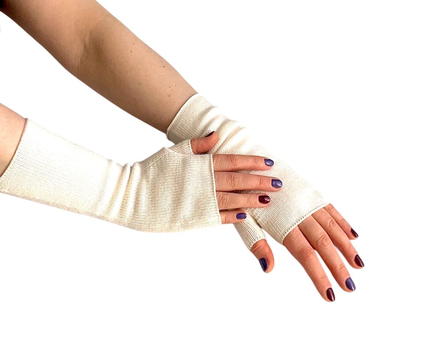 Pure Cashmere Fingerless Gloves - Seamless Unisex Wrist Warmers, separated thumb, photo 4