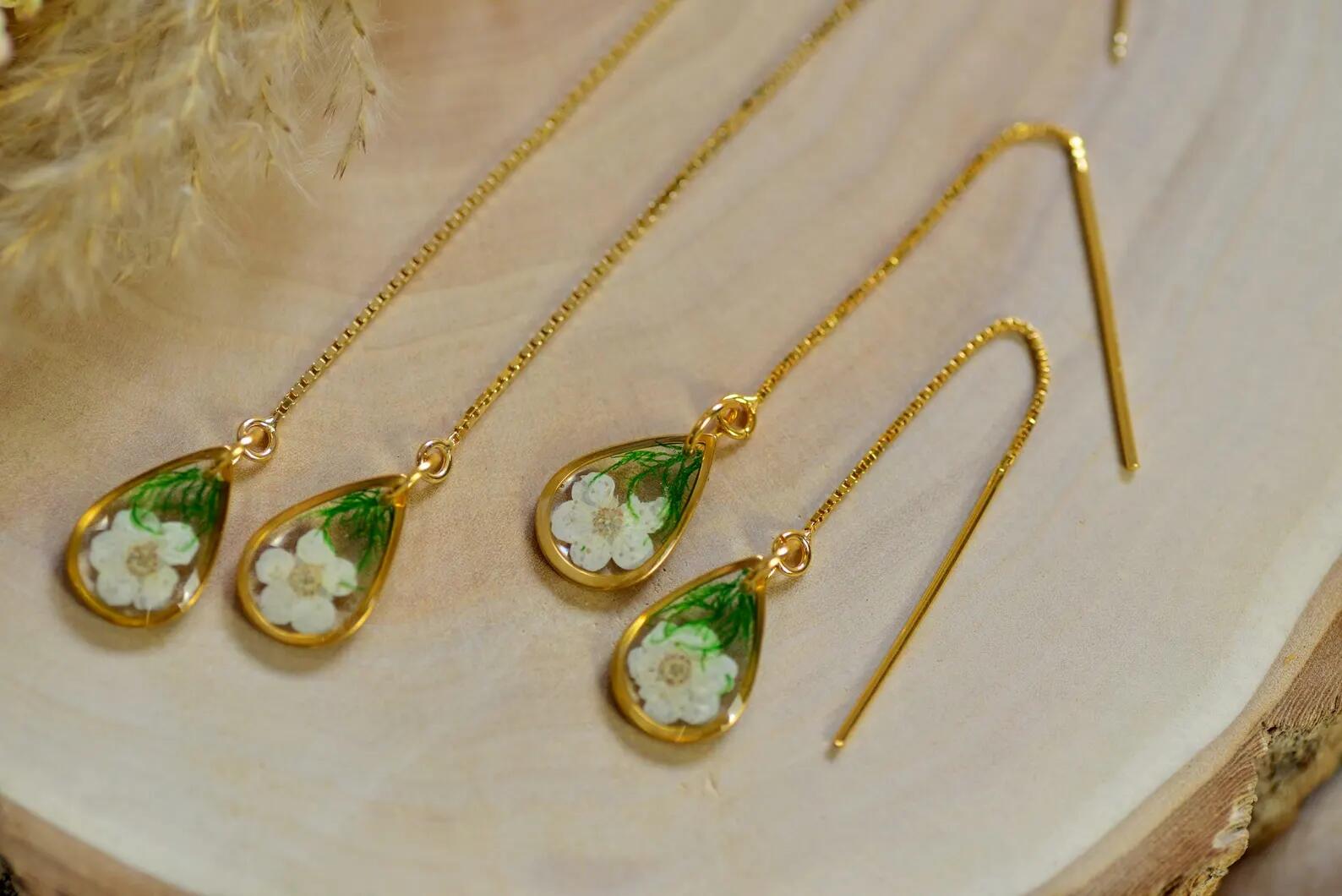 Botanical Resin Threader Earrings - Hawthorn &amp; Moss
