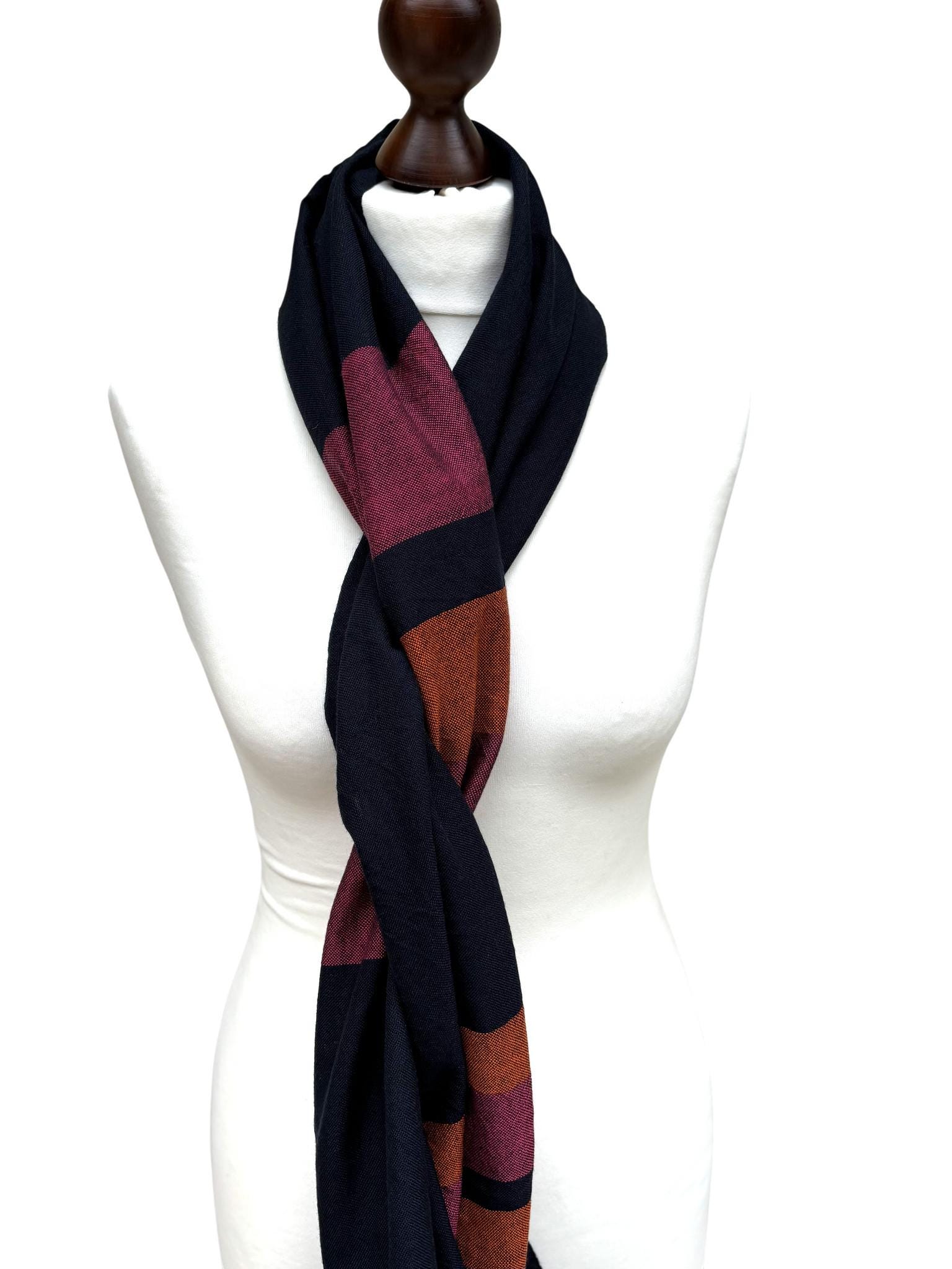 Navy Merino Wool Shawl, Pink Orange Dark Blue wrap, Handwoven Scarf, Customized Name, photo 6