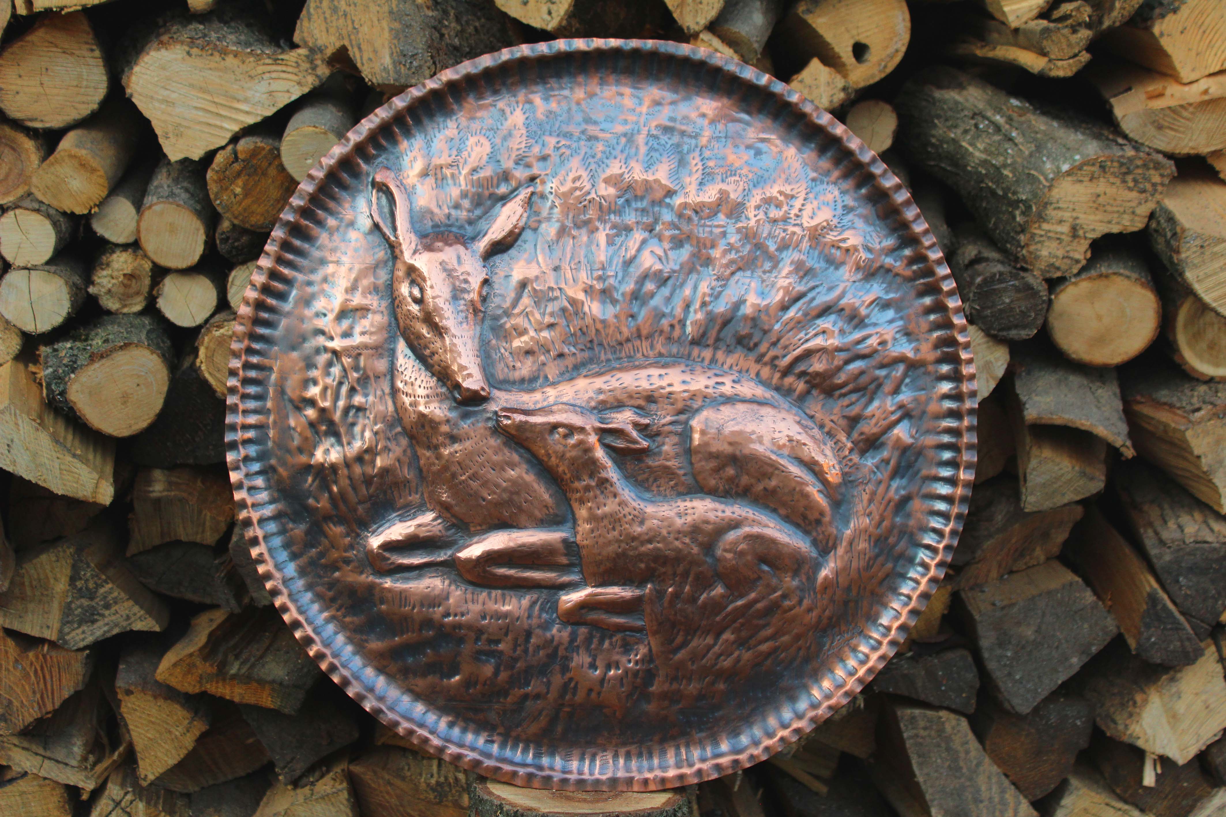 Enchanting Copper Wall Art - Doe and Fawn in Italian Craftsmanship