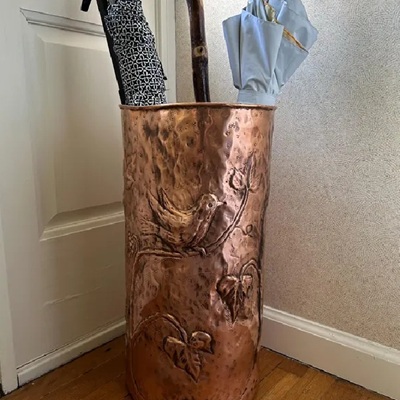 Handmade Copper Umbrella Stand: Sparrows on branches