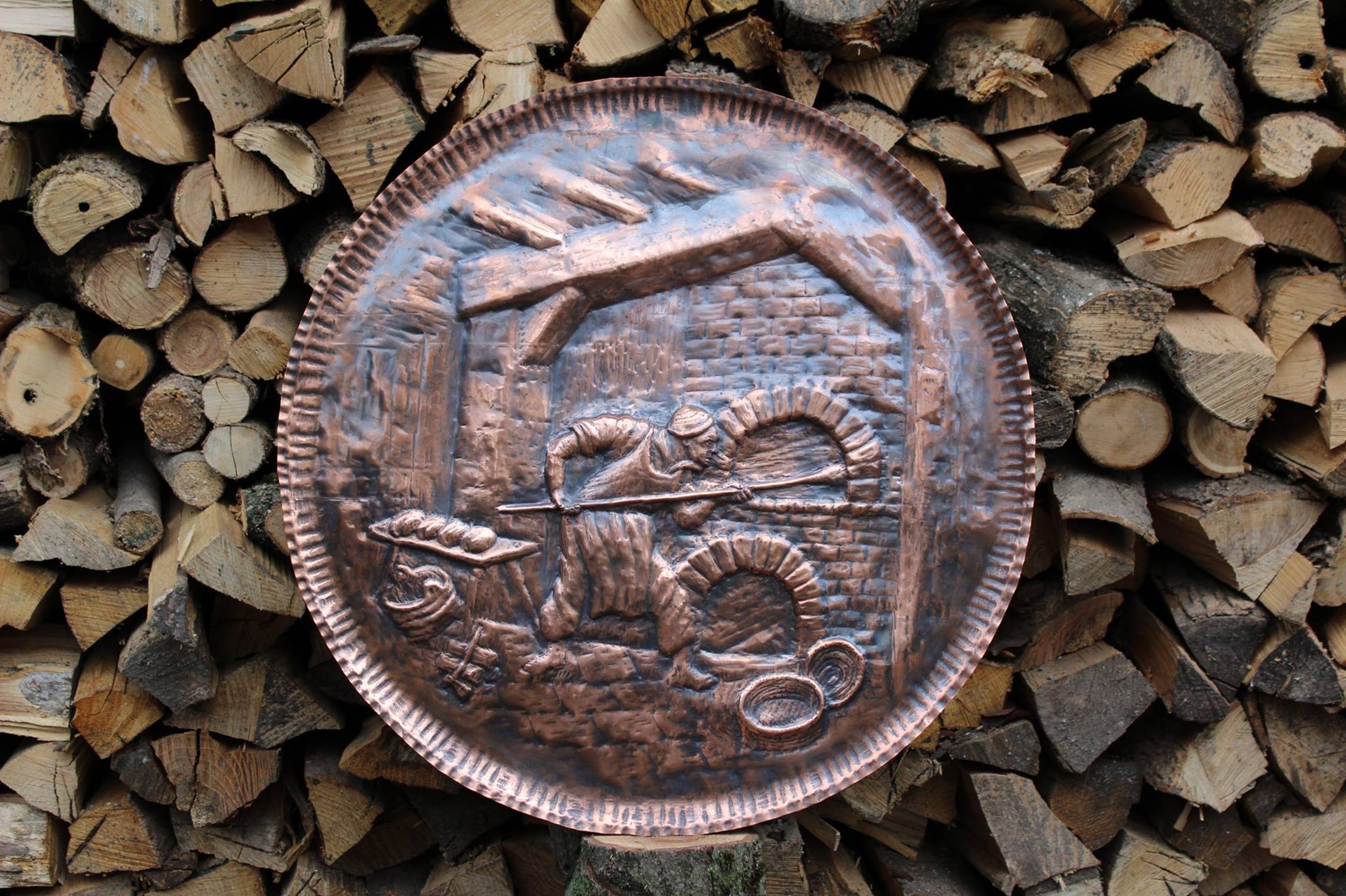 Unique Copper Bas‑Relief – Traditional Bakery Scene, Handmade, photo 4