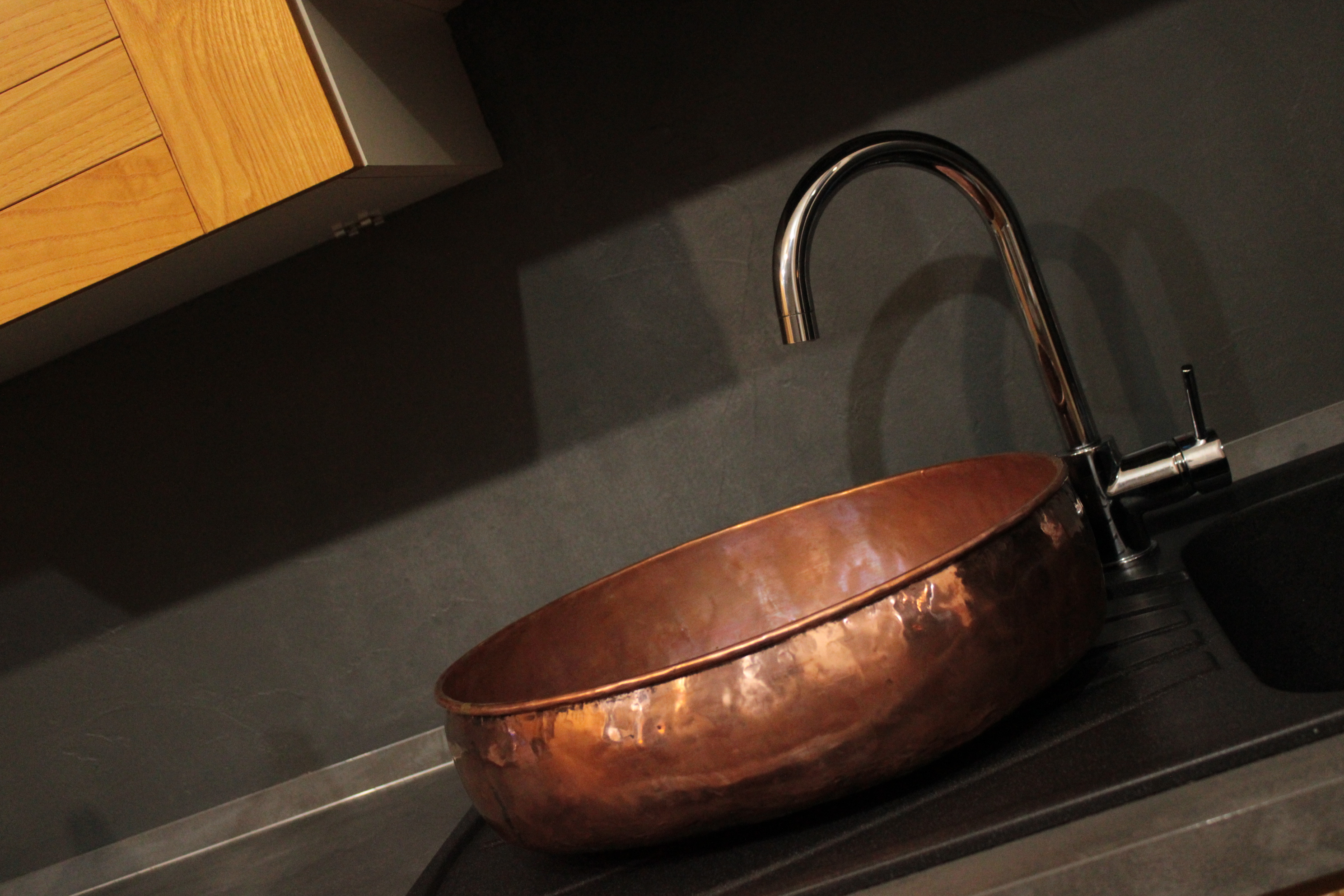 Handmade Copper Vessel Sink – Round Countertop Basin in Pure Copper, Rustic Modern Bathroom Sink, Custom Drain Hole