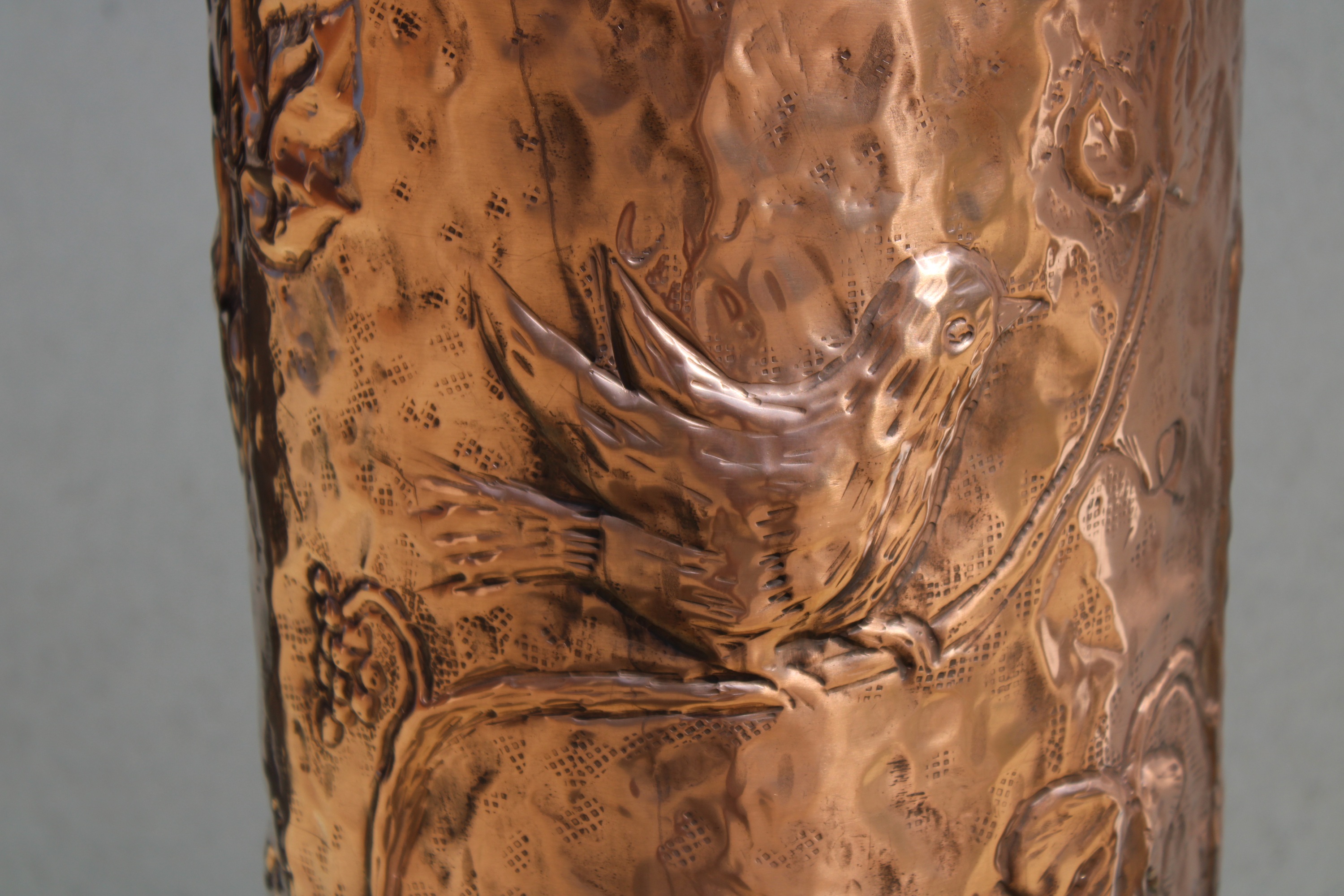 Handmade Copper Umbrella Stand: Sparrows on branches, photo 4