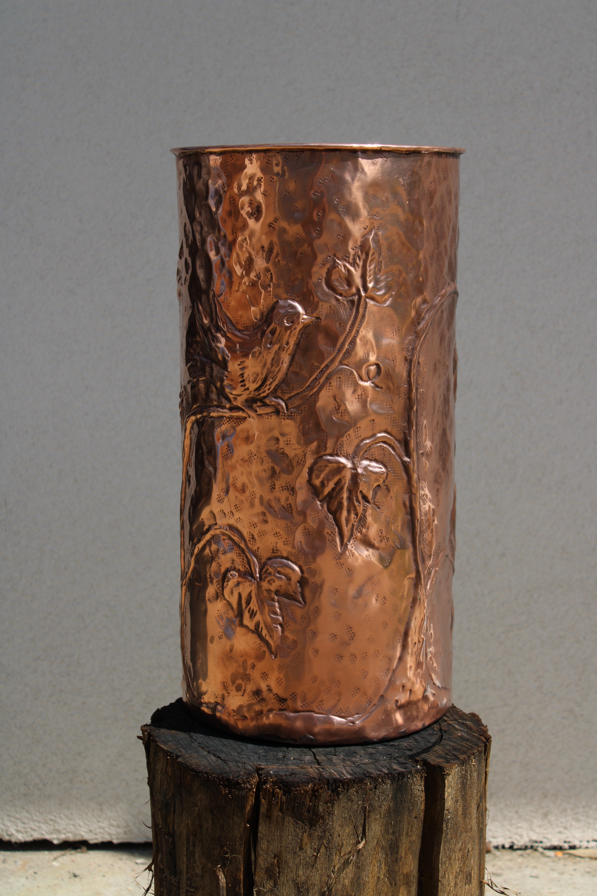 Handmade Copper Umbrella Stand: Sparrows on branches, photo 3
