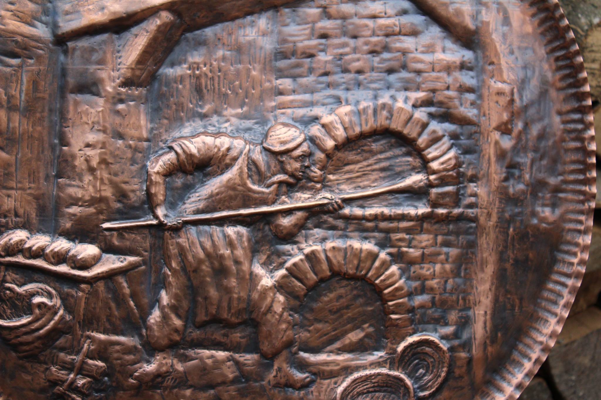 Unique Copper Bas‑Relief – Traditional Bakery Scene, Handmade, photo 2