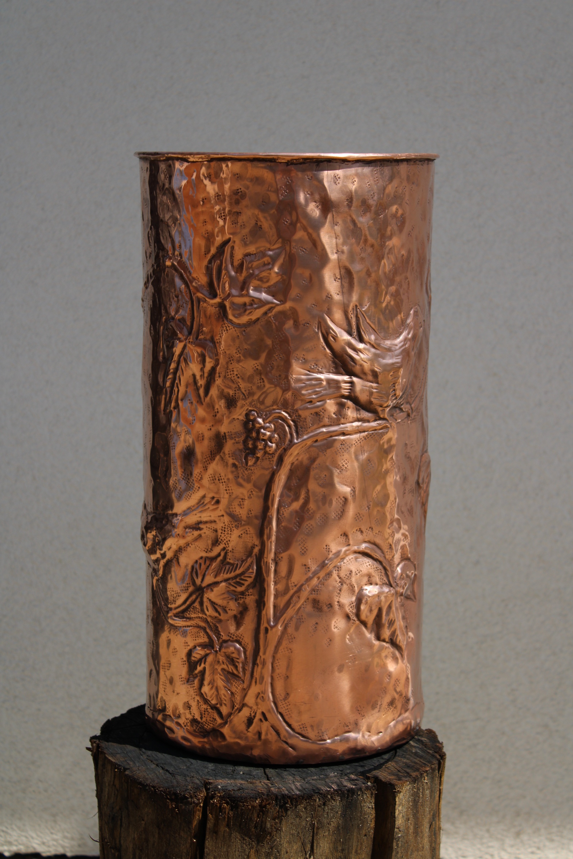 Handmade Copper Umbrella Stand: Sparrows on branches, photo 2