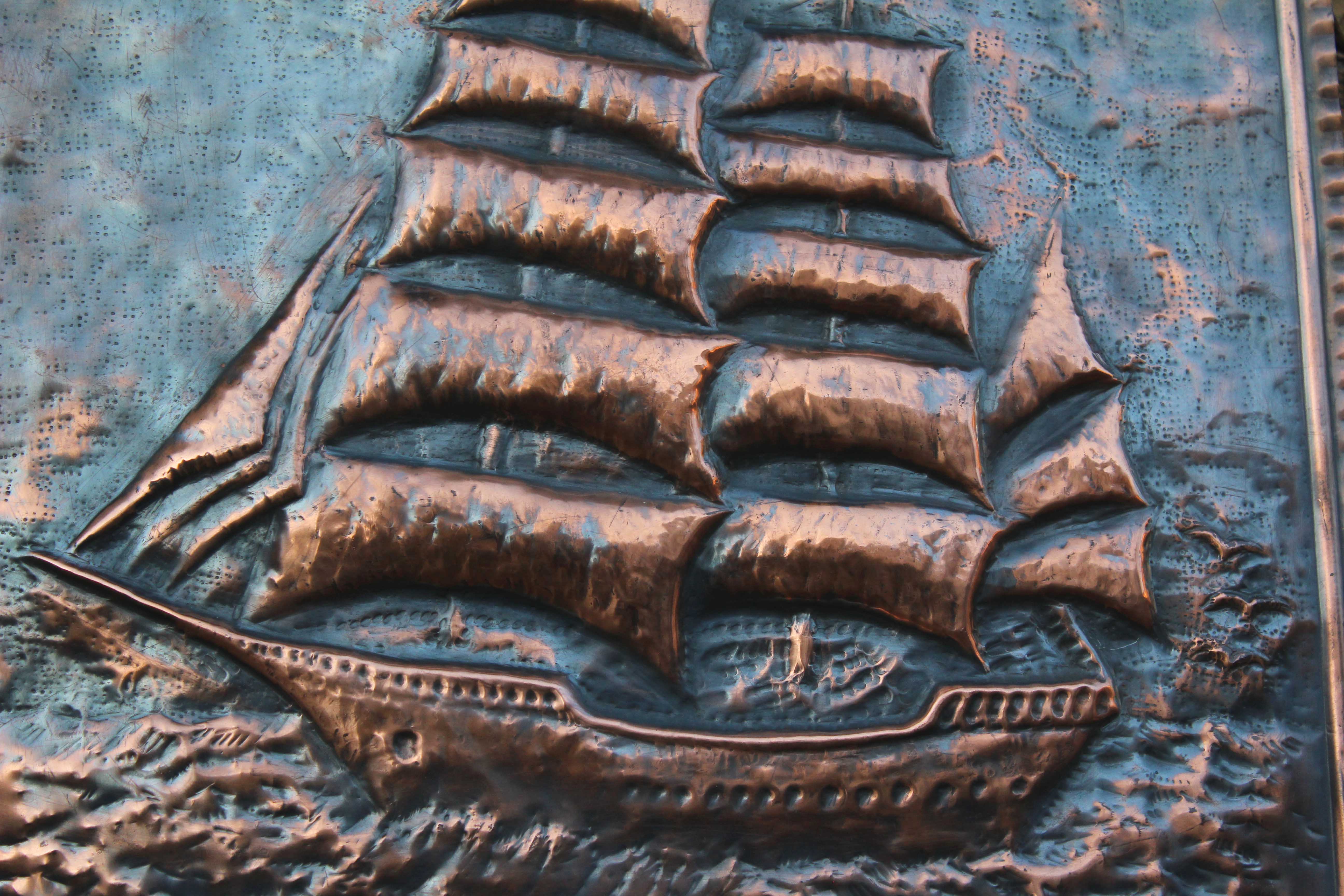 Handmade Copper Ship Wall Art Embossed Copper Panel Nautical Metal Artwork Italian Craftsmanship, photo 3