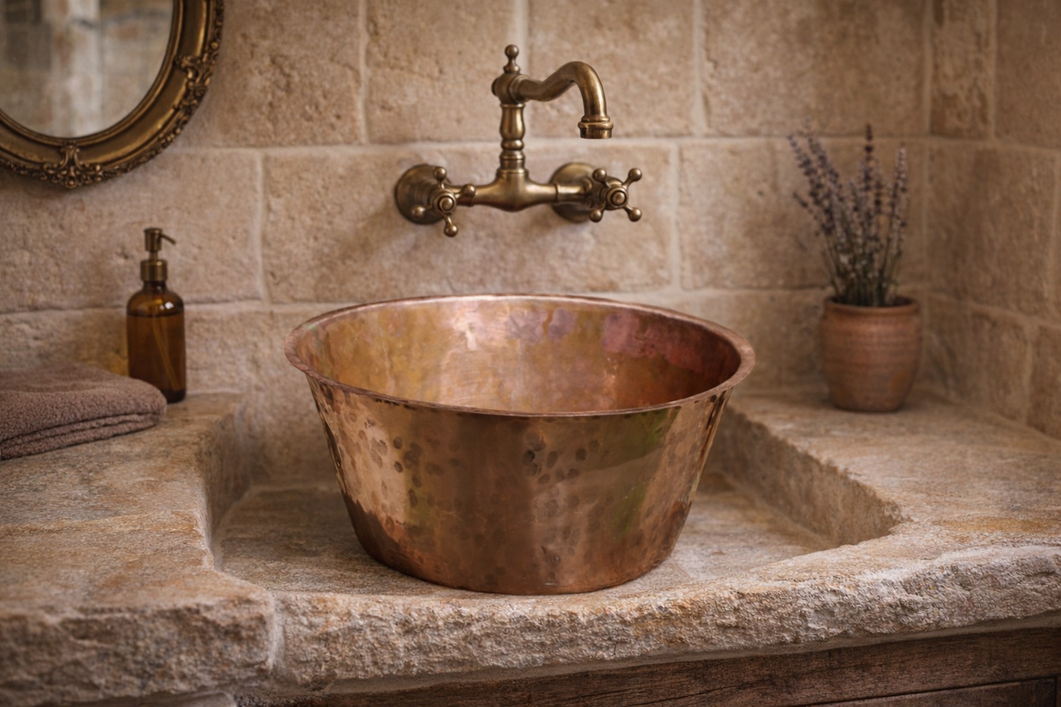 Handmade Pure Copper Round Sink – Customizable Bathroom or Kitchen Basin, Hammered Italian Craft, photo 2