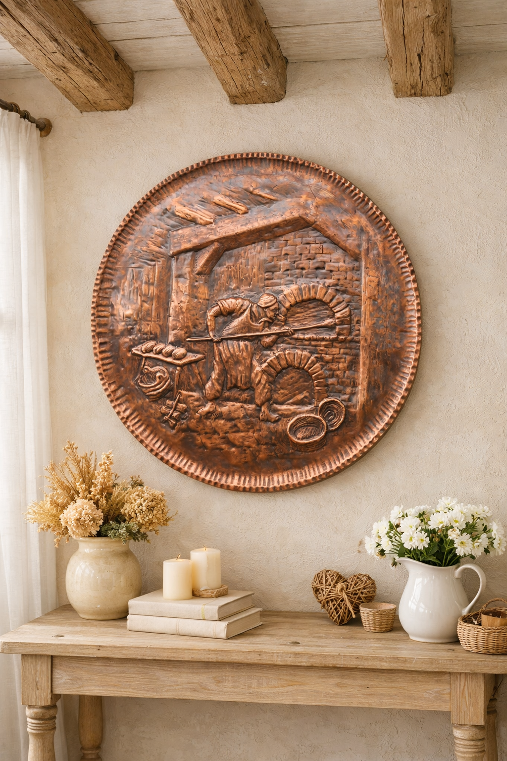 Unique Copper Bas‑Relief – Traditional Bakery Scene, Handmade