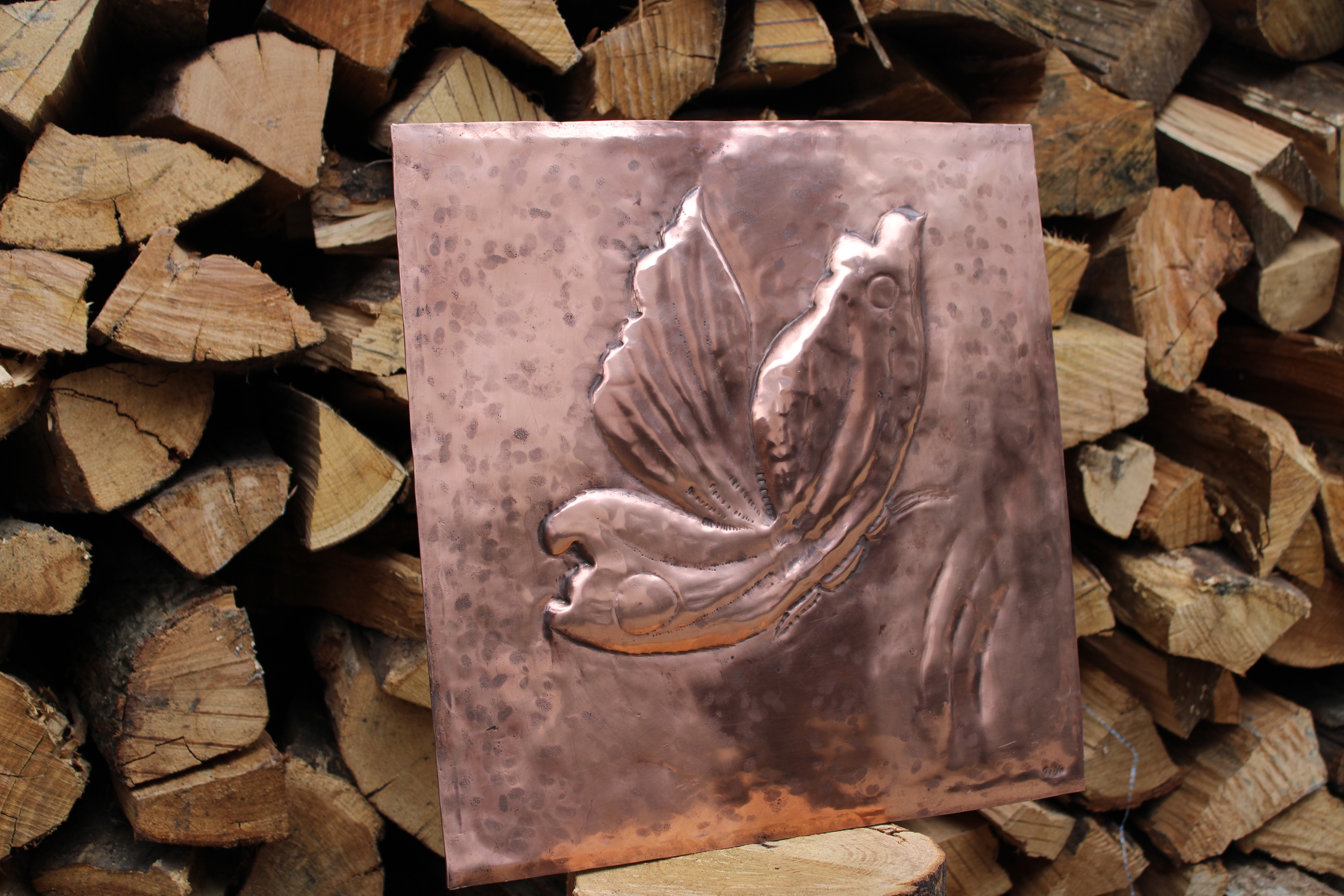 Handmade Copper Butterfly Wall Art Embossed Copper Panel Nature Decor Italian Metal Artwork, photo 4