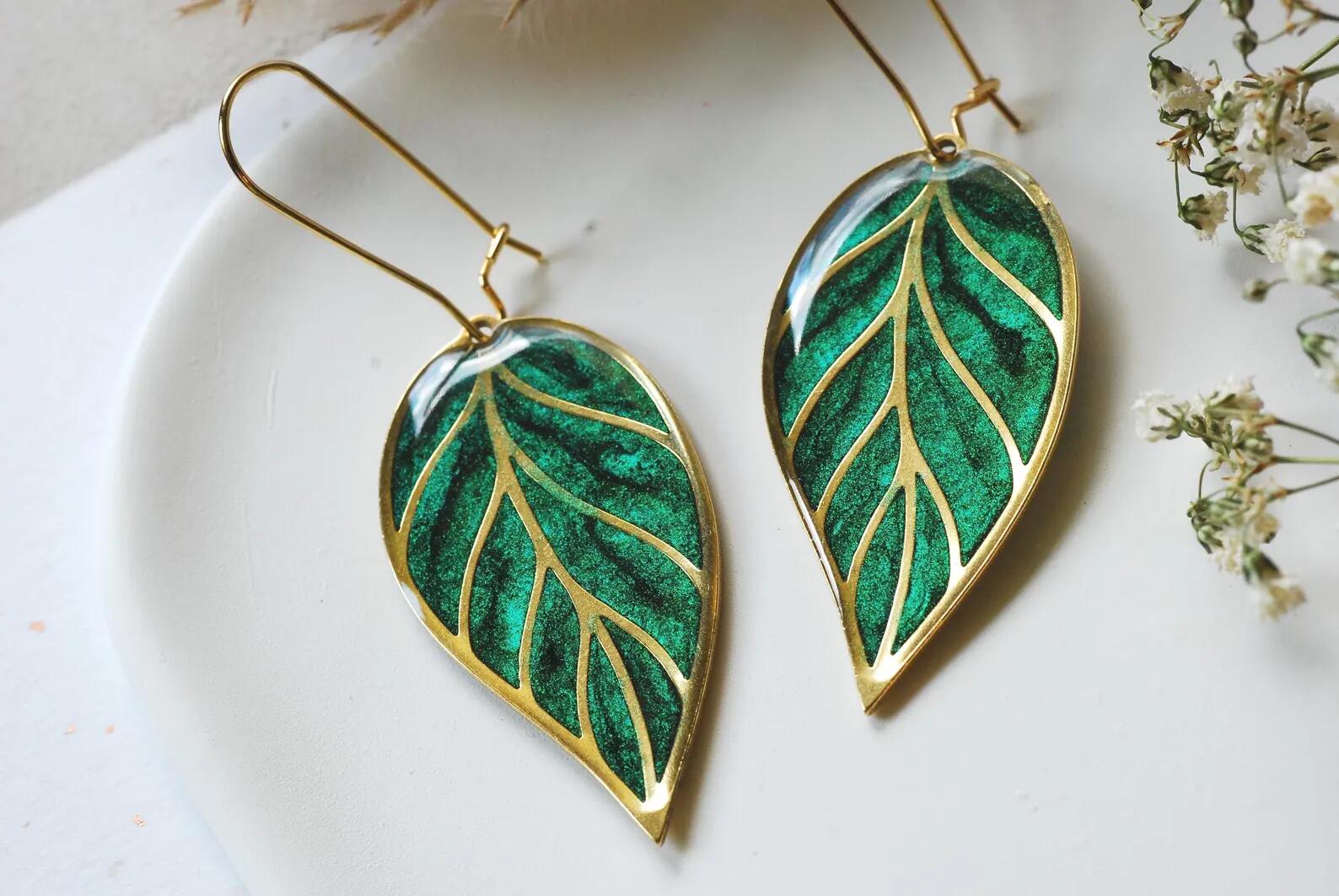 Green Leaf Earrings – Shifting Teal and Green Leaf Dangles