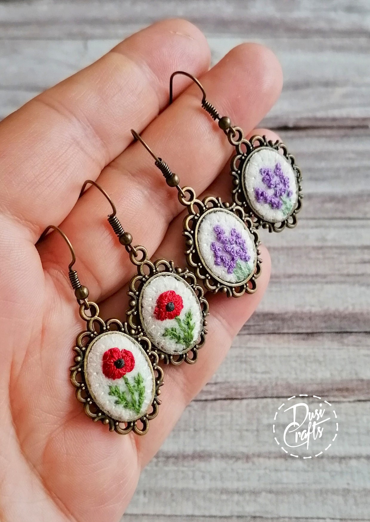 Red Poppy Earrings, Valentines day gift, Poppy Embroider Earrings, Small Dangle earrings, photo 5