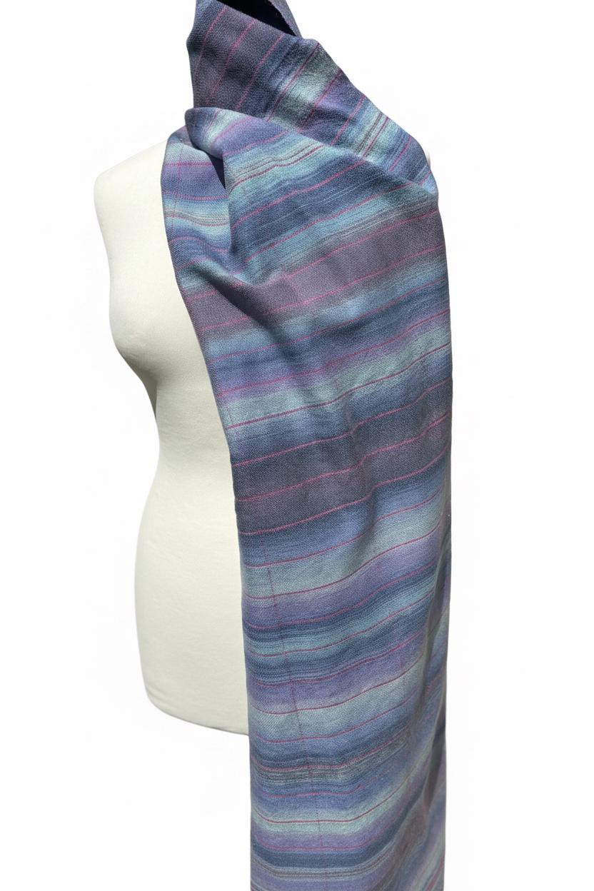 Hand-woven purplish Blue shimmering gradient Merino - Silk scarf - Luxury wool scarf, photo 6