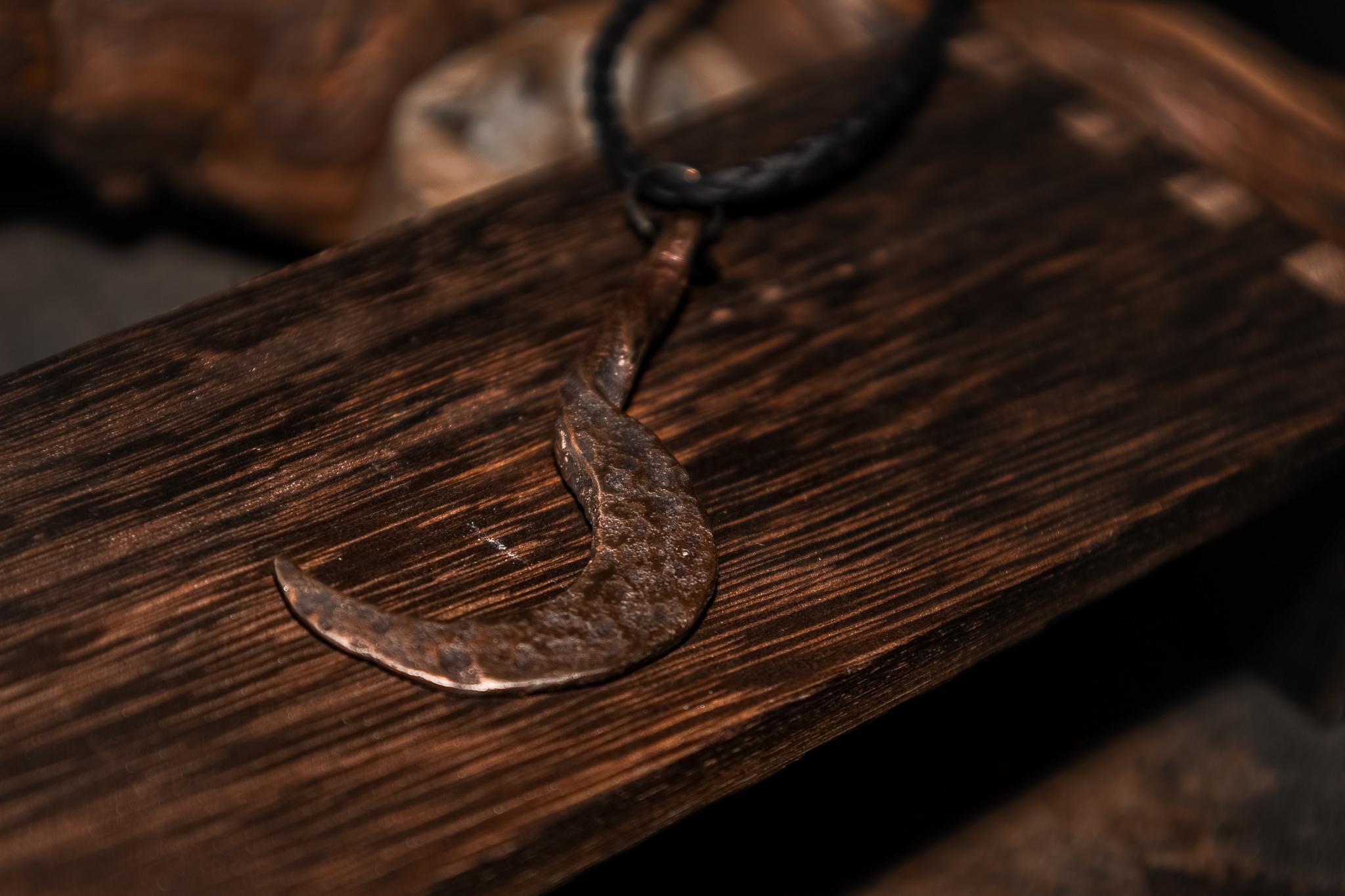 Sickle Pendant, Handmade Bronze Talisman, Dark Fantasy Artifact, photo 6