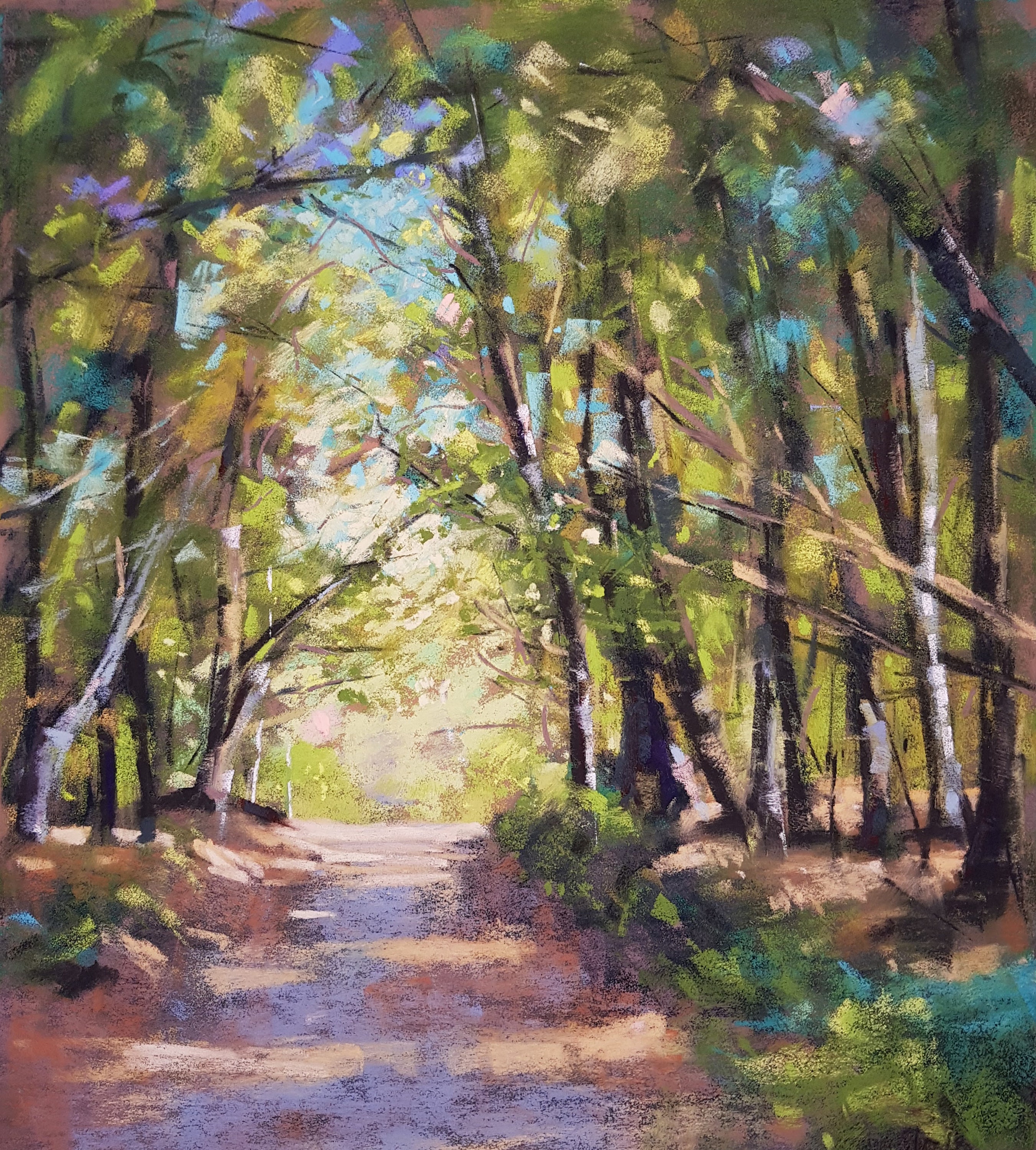 An Coill - Ireland Co. Dublin Kilmashogue Forest - Original Soft Pastel Painting 10X12", photo 2