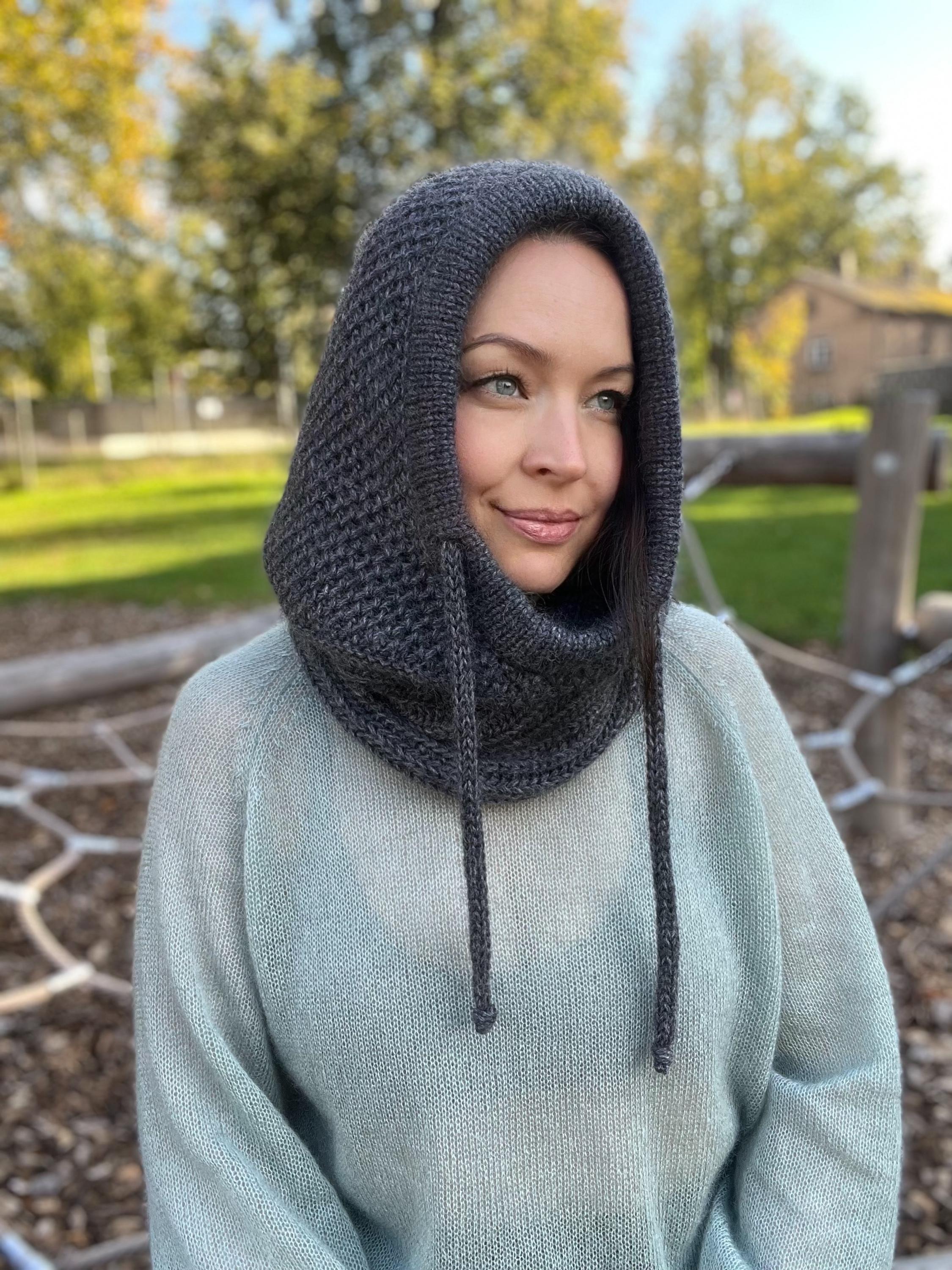 Balaclava women, alpaca mohair knitted chunky hood, winter hooded cowl scarf, photo 6